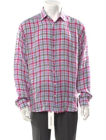 Etro Dress Shirts Linen Plaid Print Shirt XXL