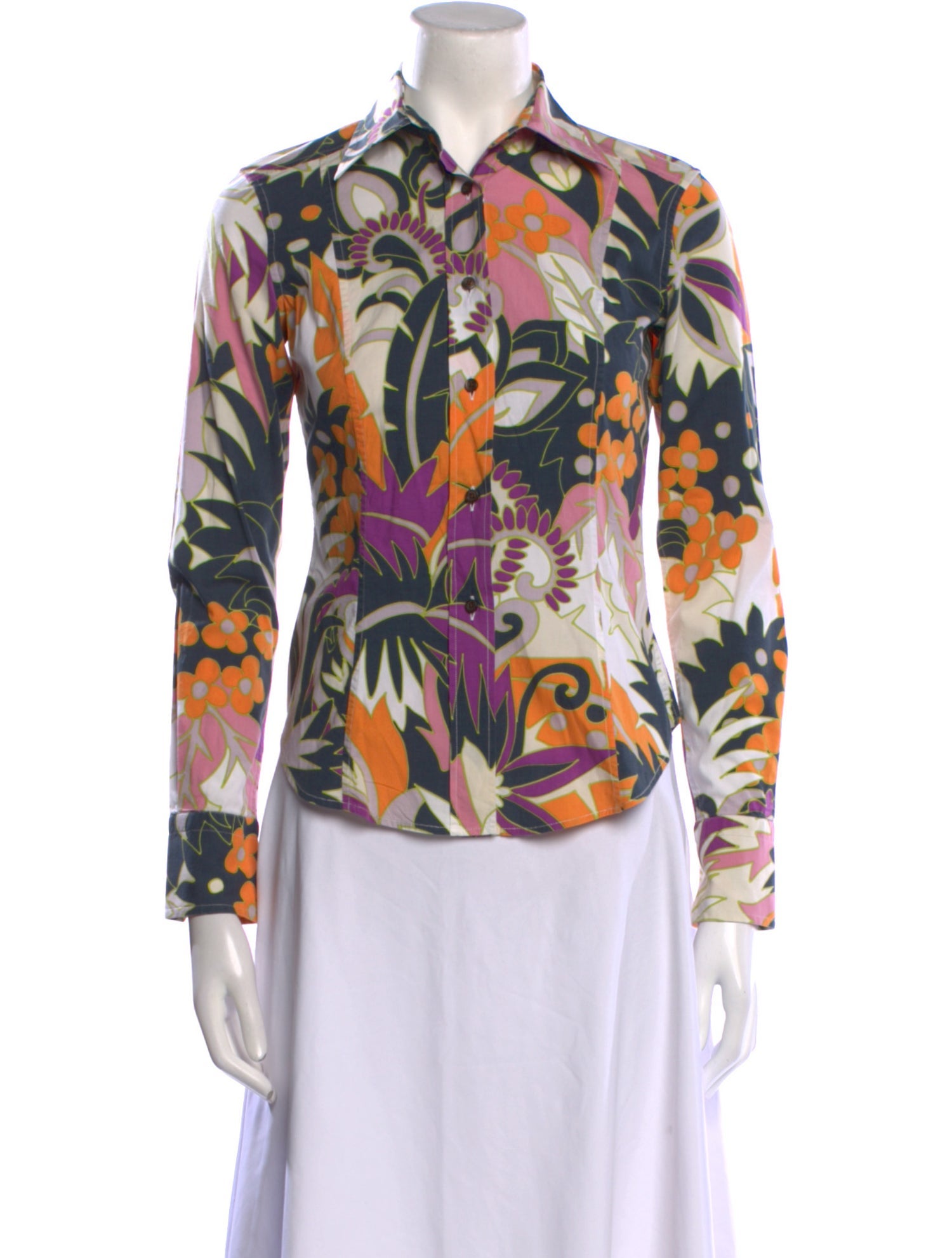 Etro Printed Long Sleeve Button-Up Top