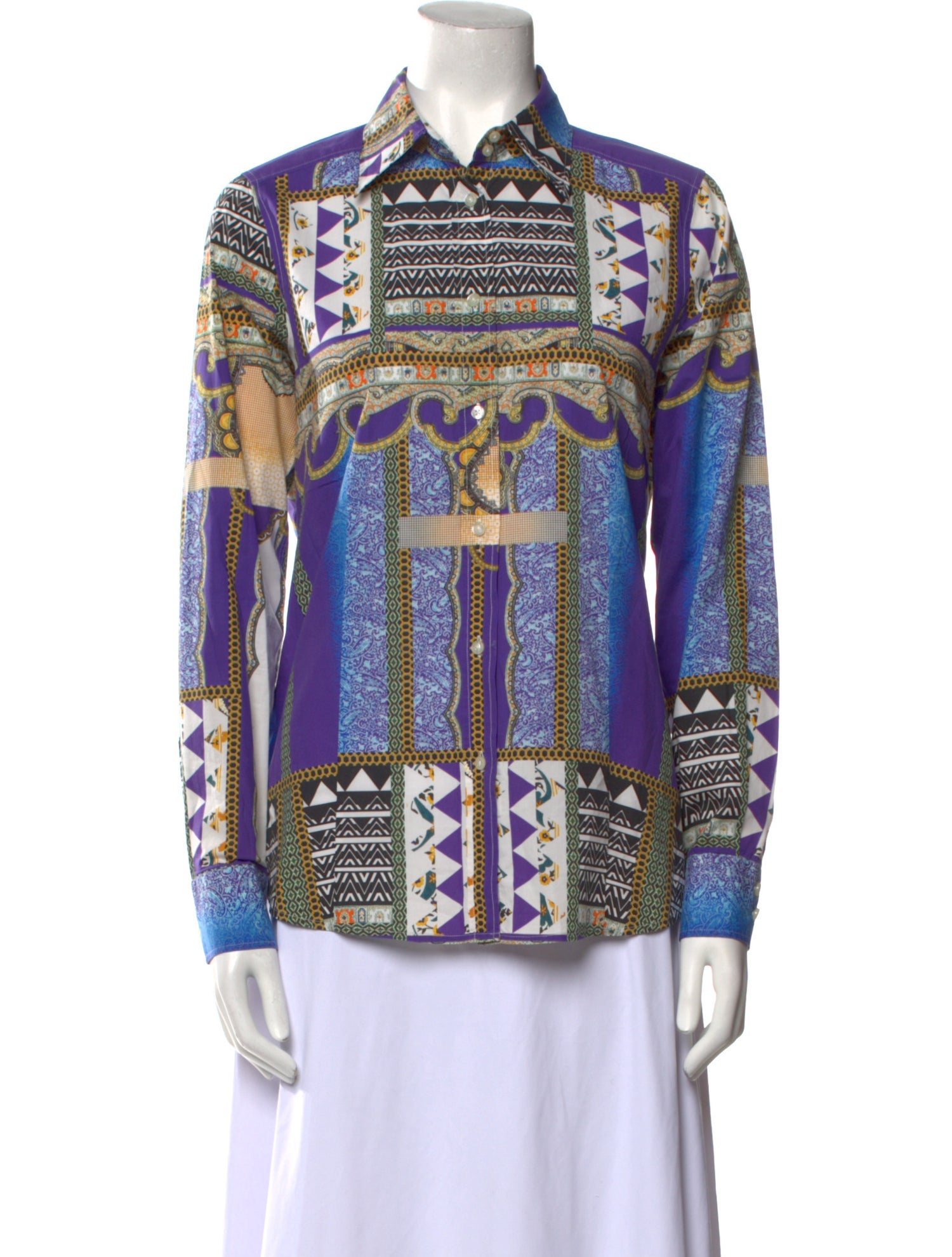 Etro Printed Long Sleeve Button-Up Top