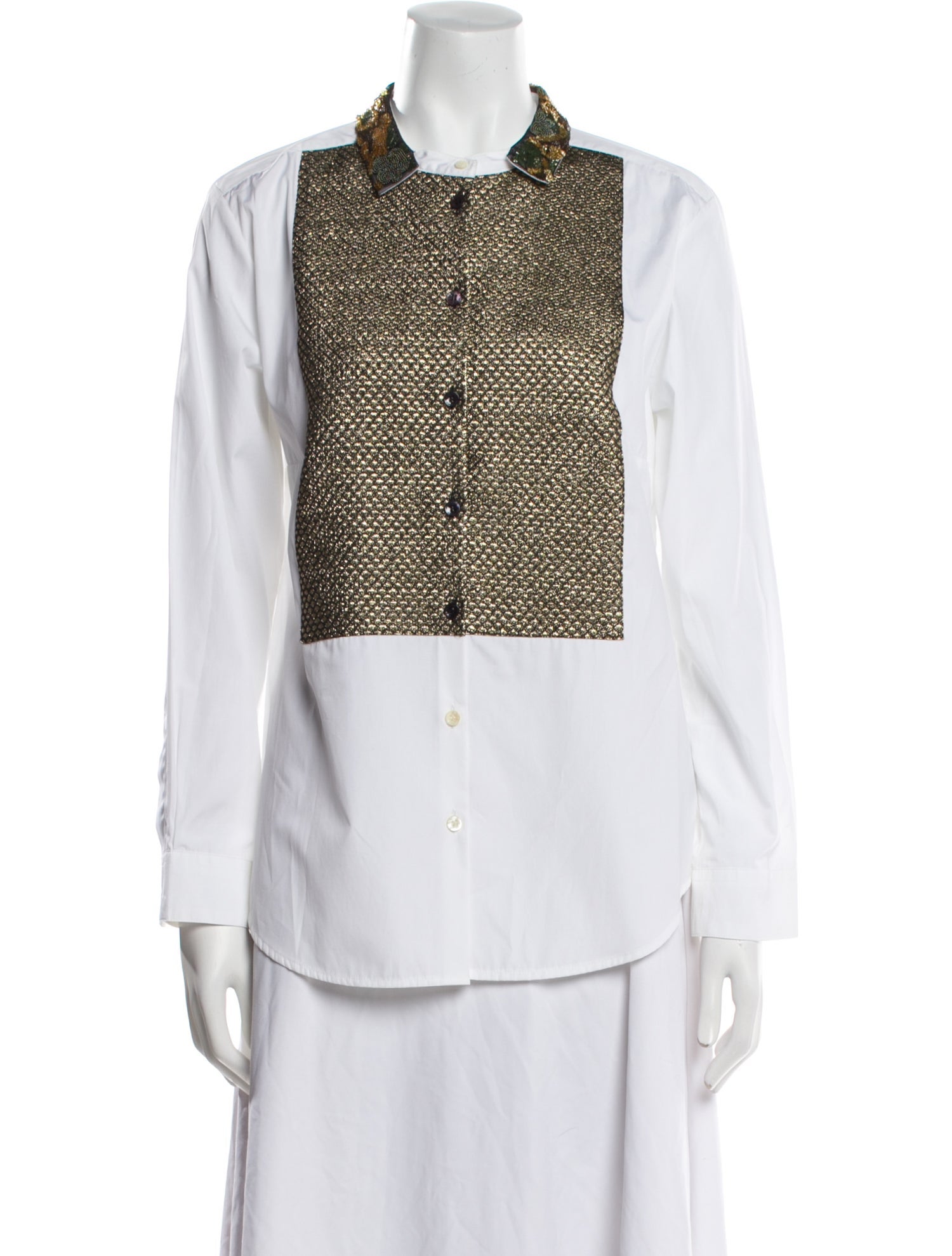 Etro Colorblock Pattern Long Sleeve Button-Up Top