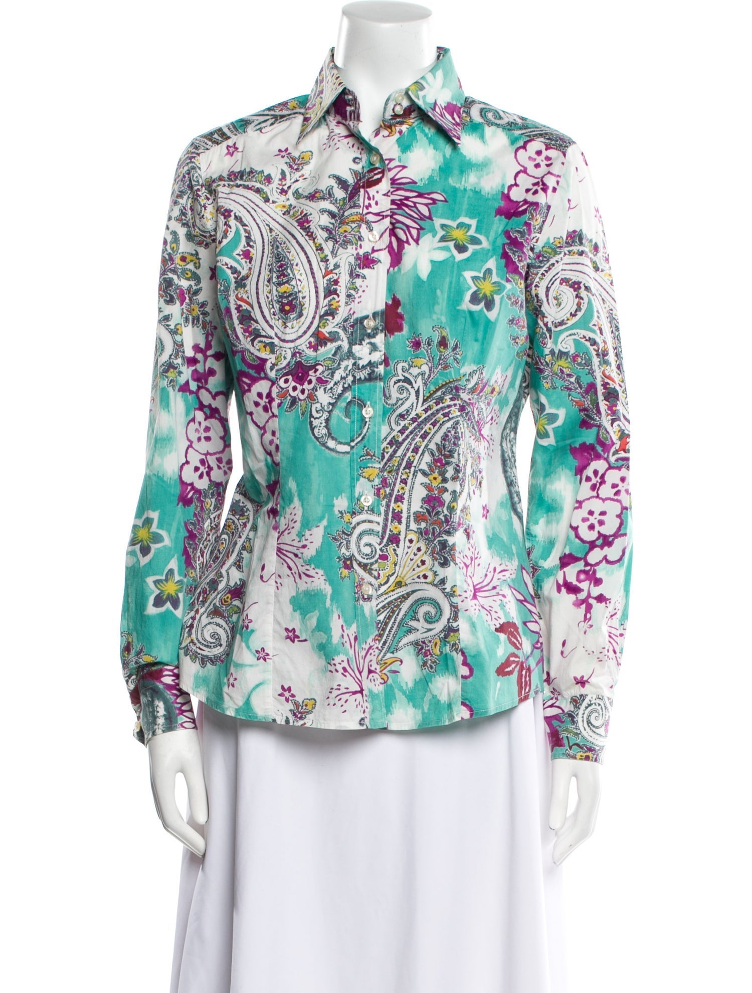 Etro Paisley Print Long Sleeve Button-Up Top
