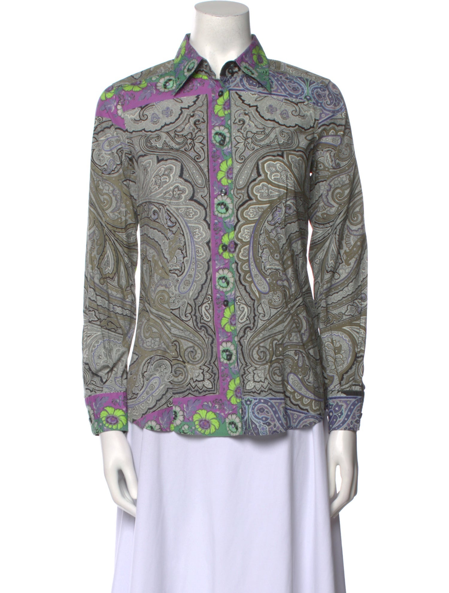 Etro Paisley Print Long Sleeve Button-Up Top