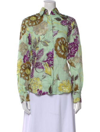 Etro Linen Floral Print Button-Up Top