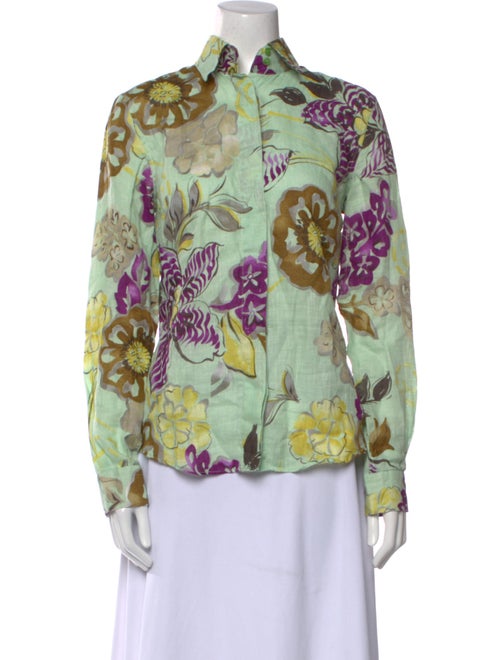 Etro Linen Floral Print Button-Up Top
