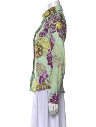 Etro Linen Floral Print Button-Up Top