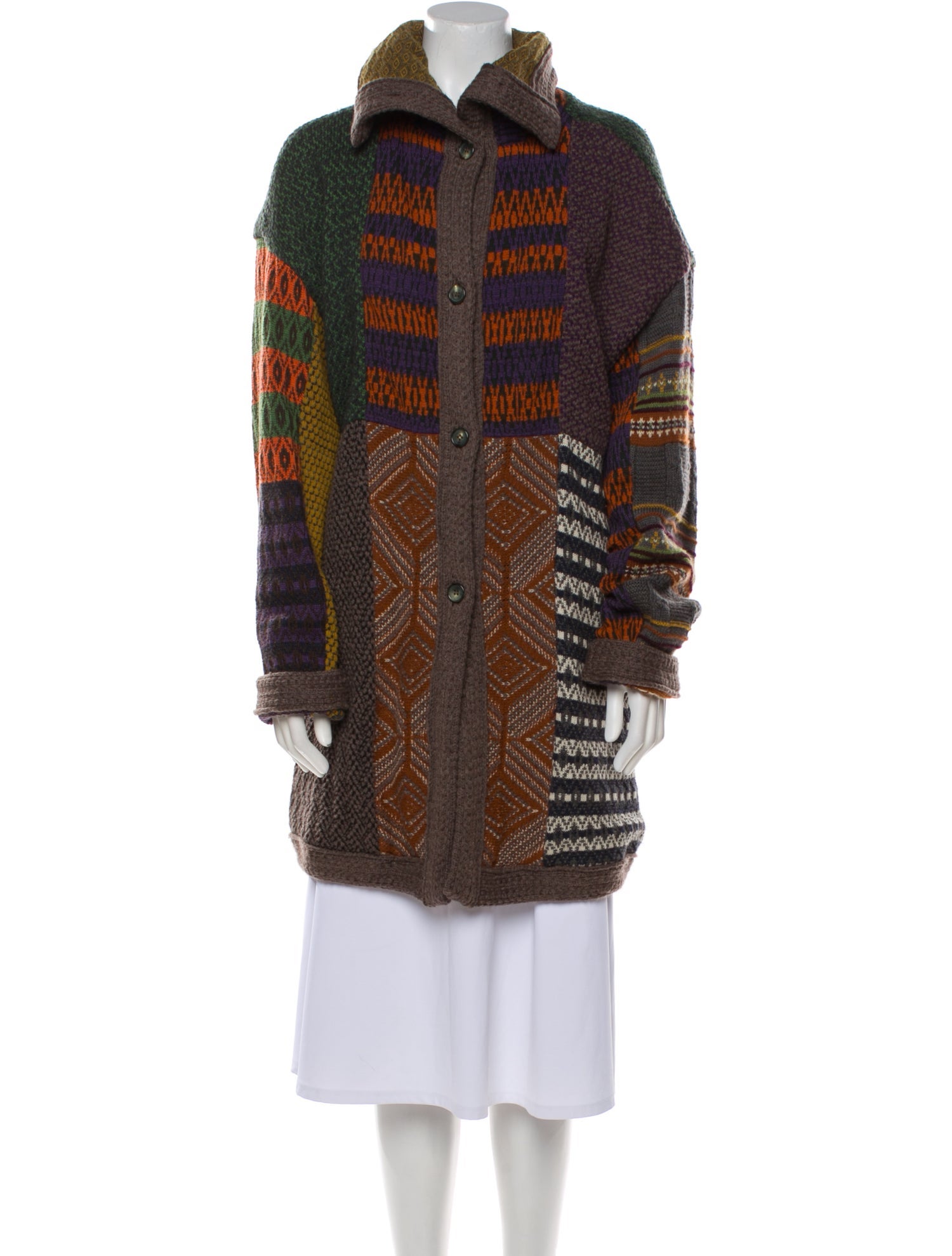 Etro Wool Printed Faux Fur Coat