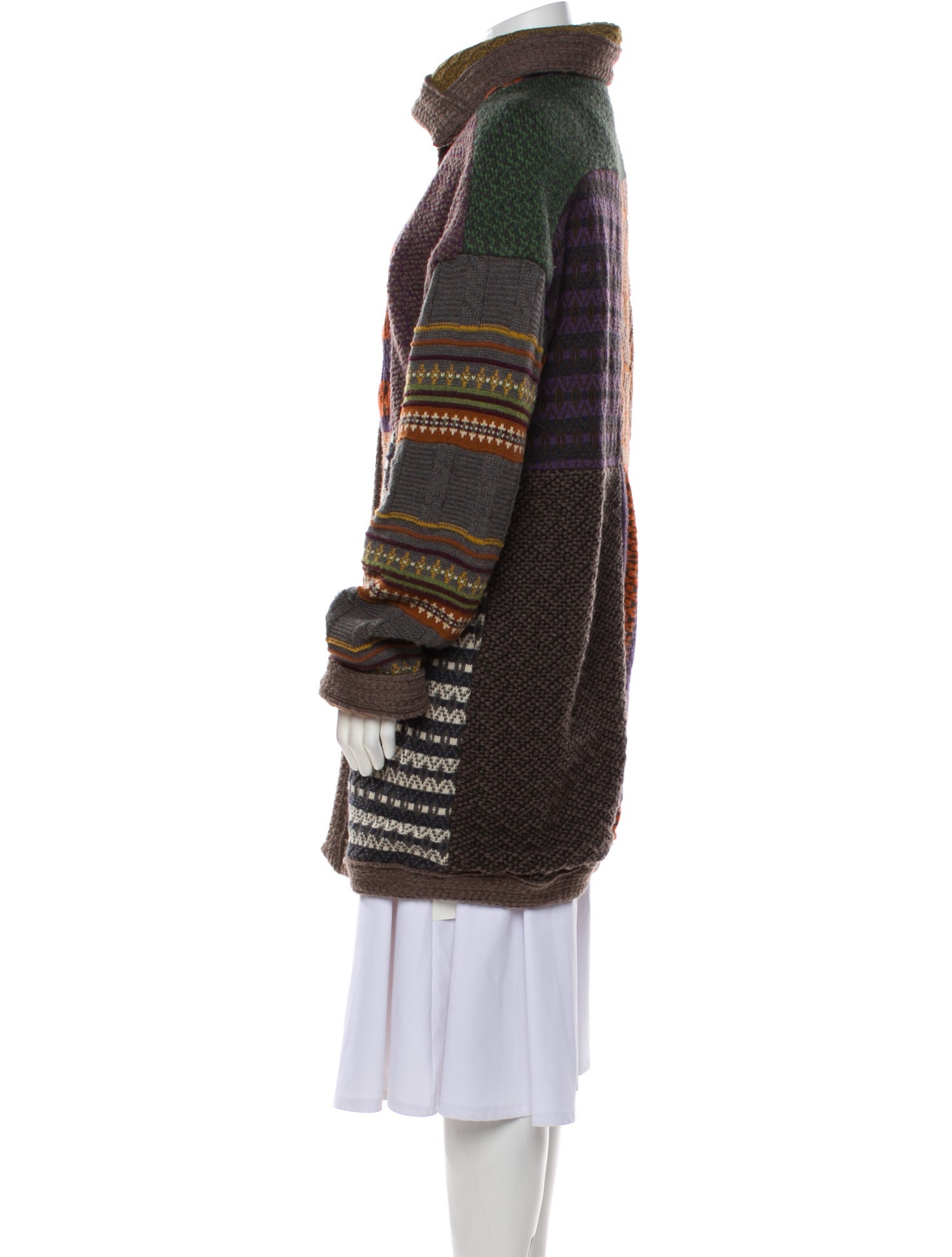 Etro Wool Printed Faux Fur Coat