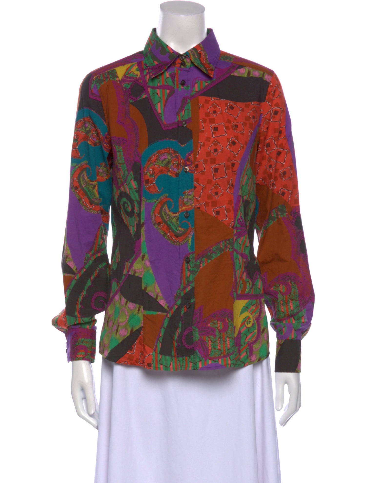 Etro Printed Long Sleeve Button-Up Top