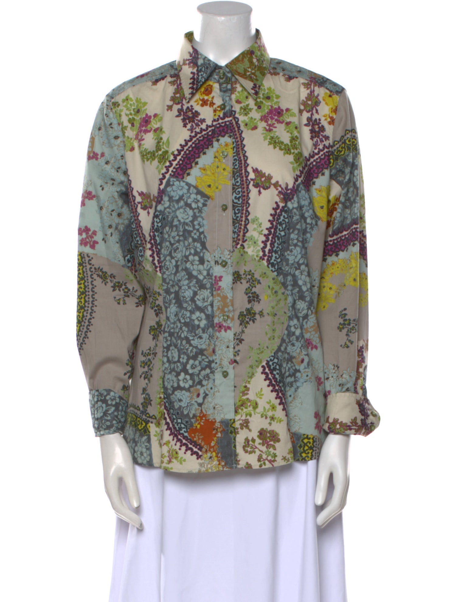 Etro Floral Print Long Sleeve Button-Up Top