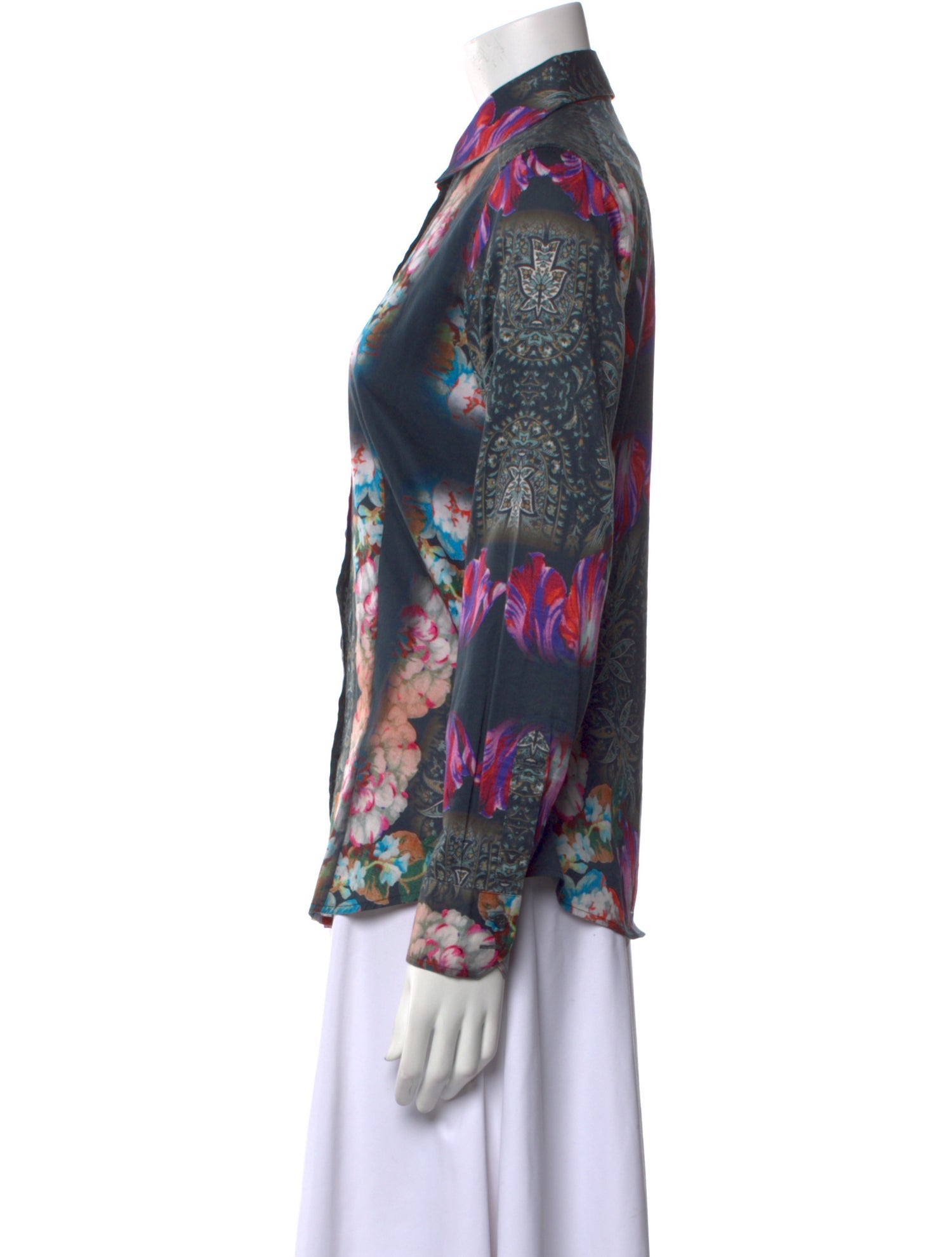 Etro Floral Print Long Sleeve Button-Up Top