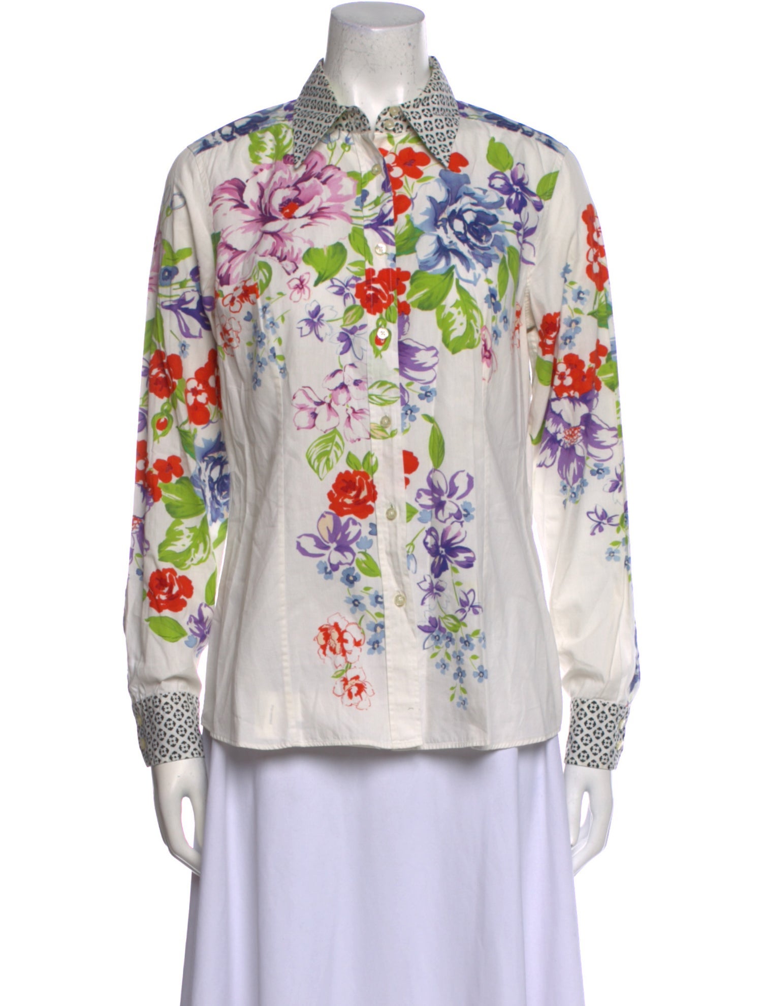 Etro Floral Print Long Sleeve Button-Up Top
