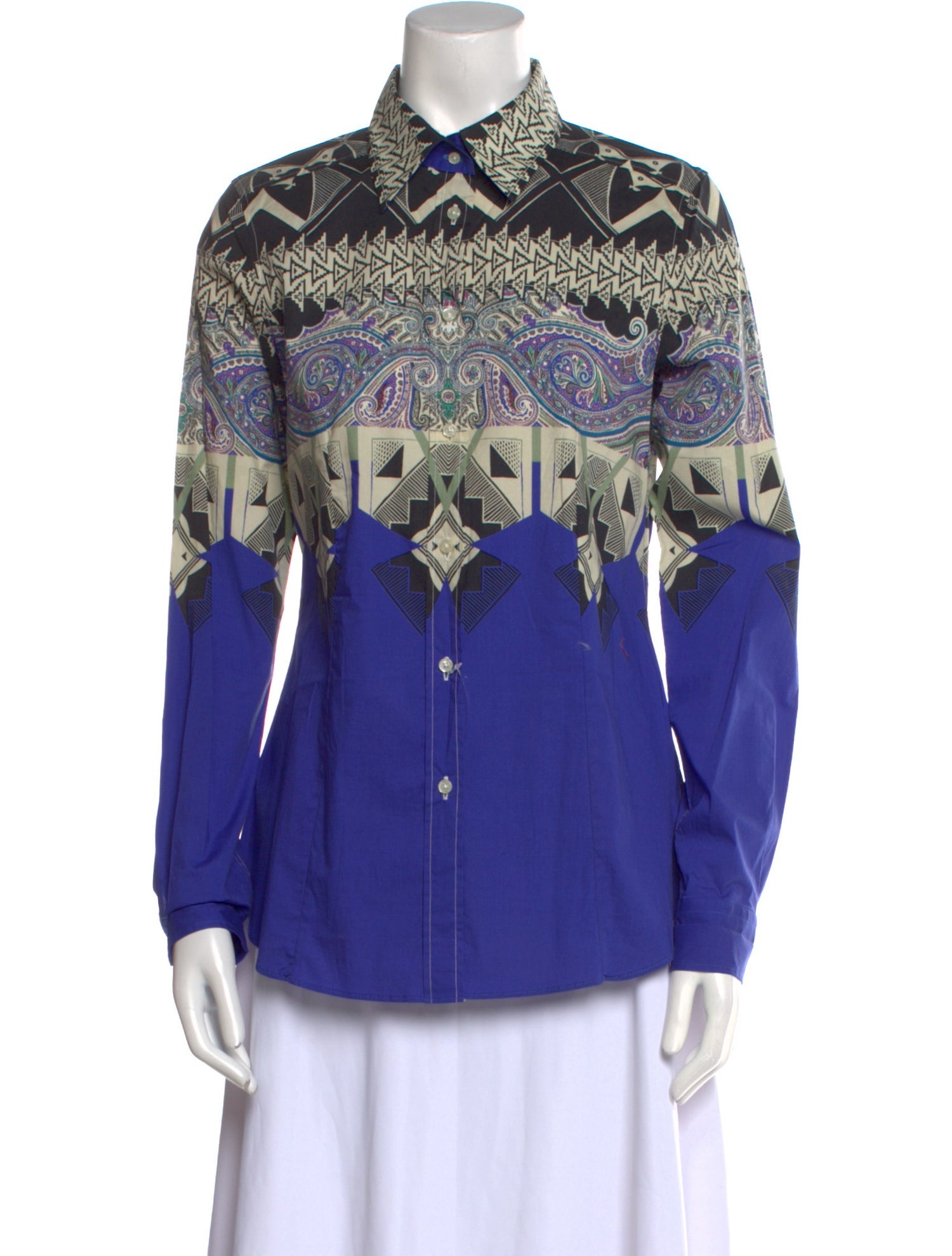 Etro Printed Long Sleeve Button-Up Top
