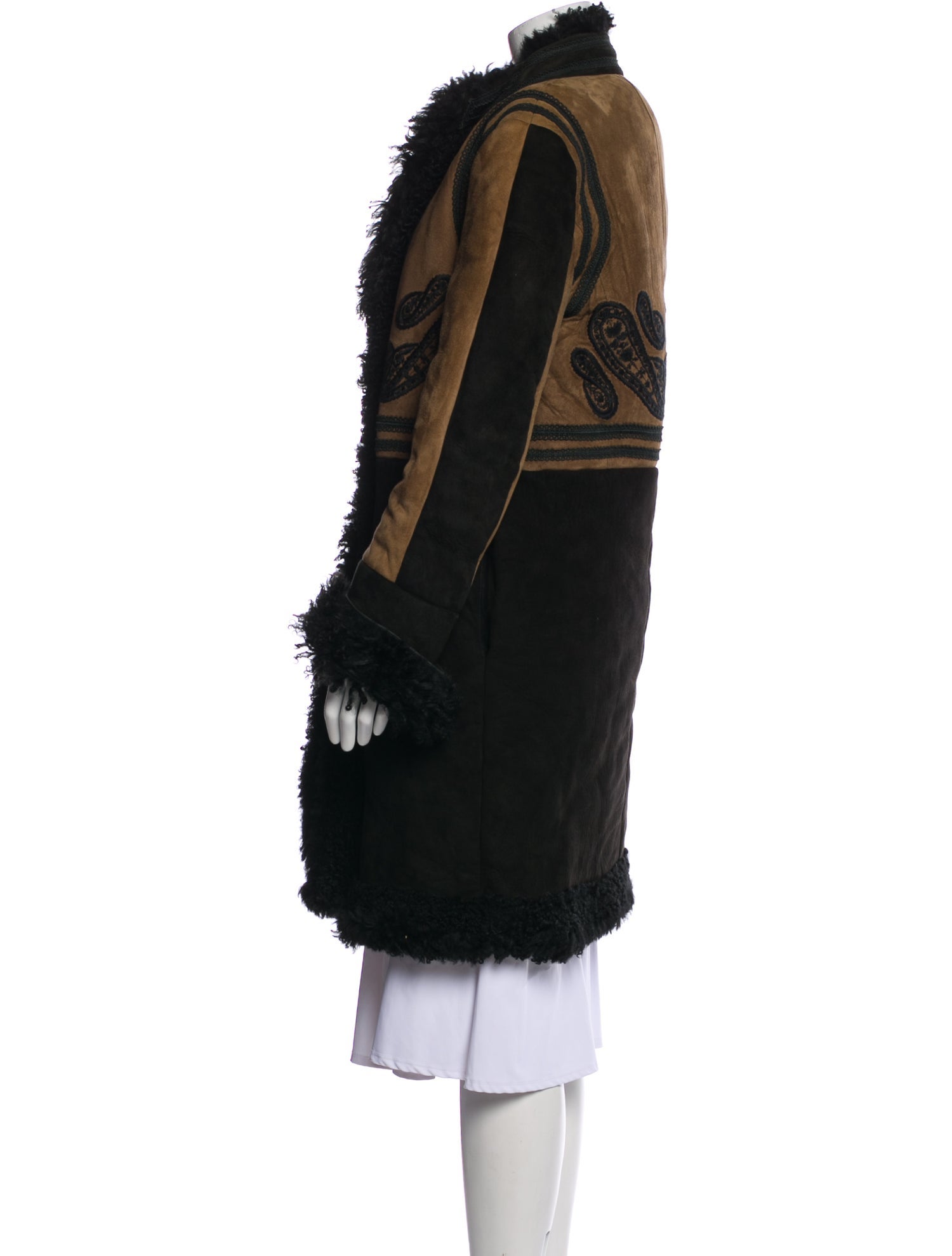 Etro Lamb Leather Colorblock Pattern Fur Coat w/ Tags