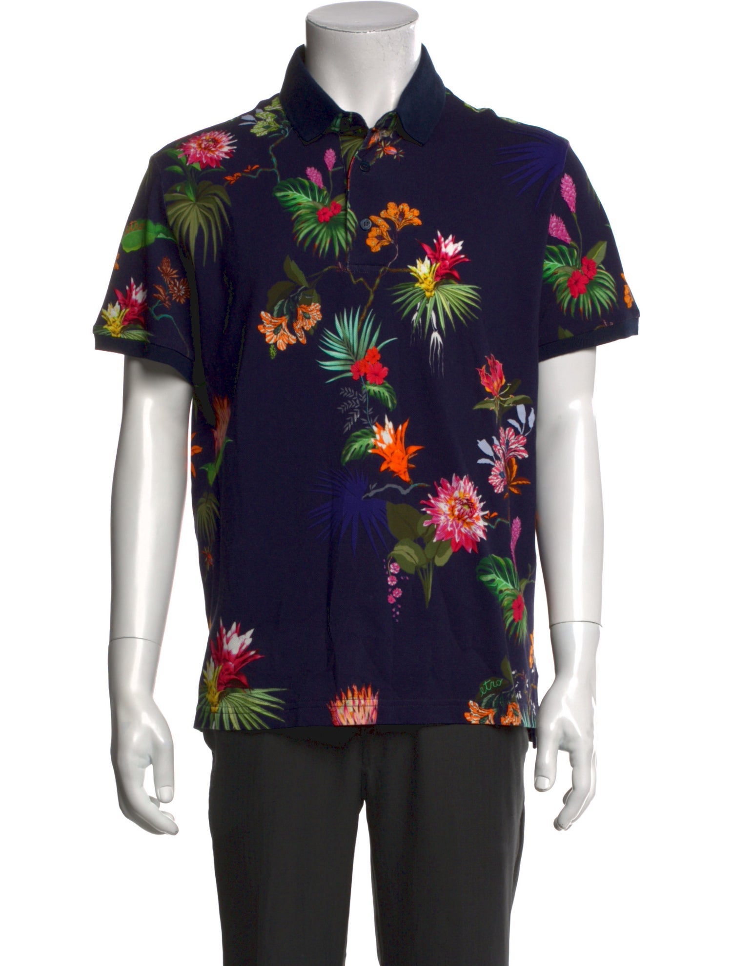 Etro Floral Print Collar Polo Shirt