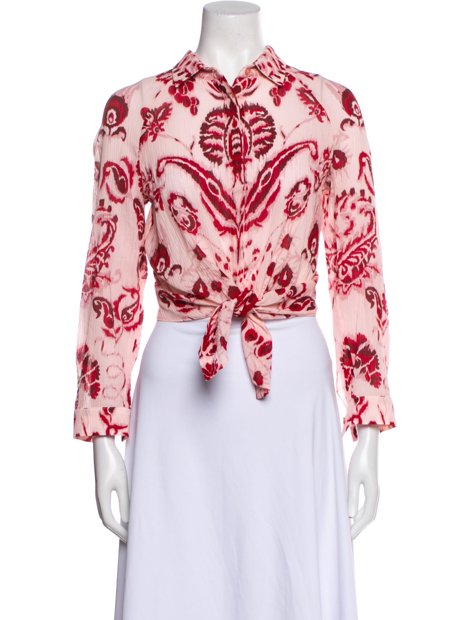 Etro Floral Print Three-Quarter Sleeve Crop Top