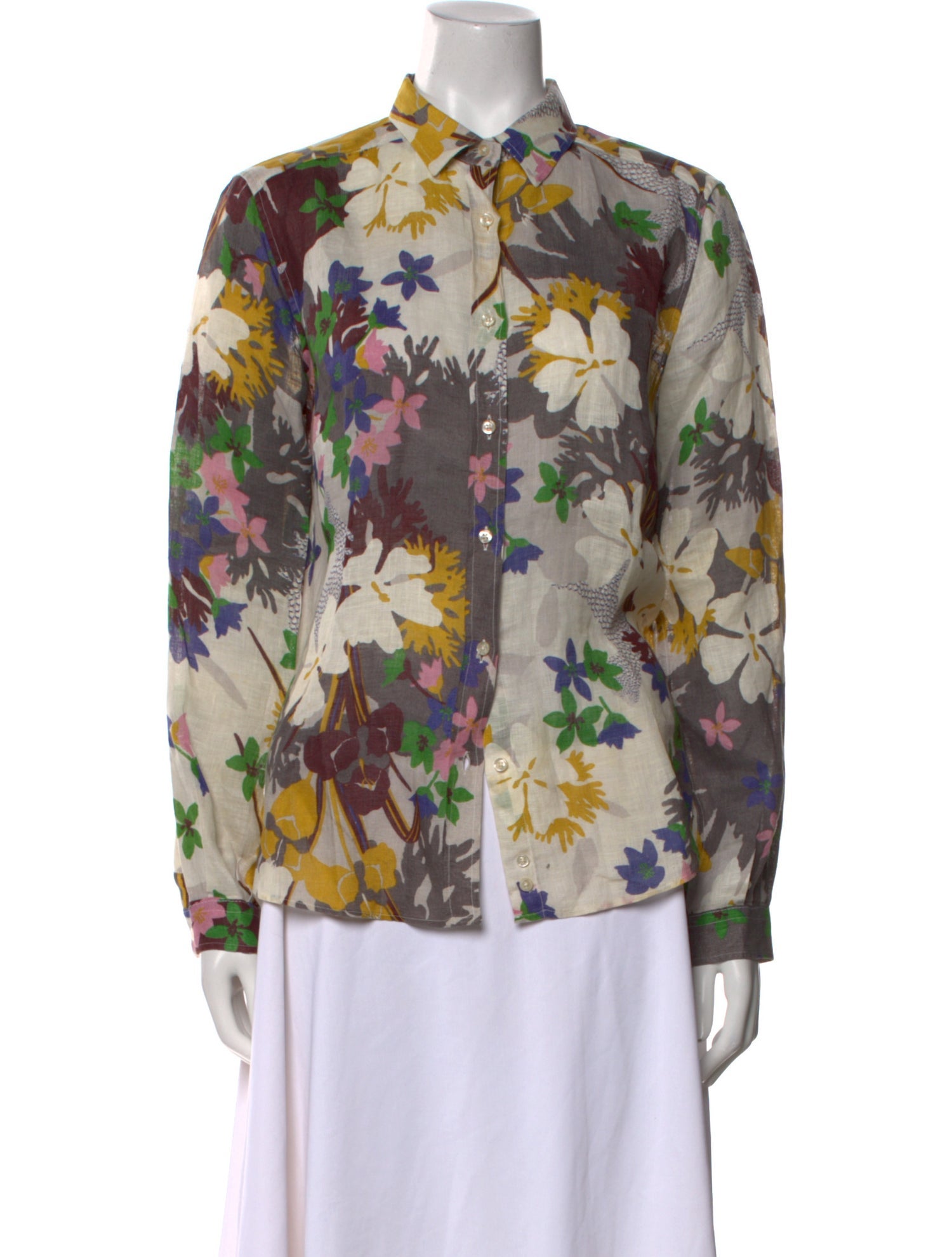 Etro Floral Print Long Sleeve Button-Up Top
