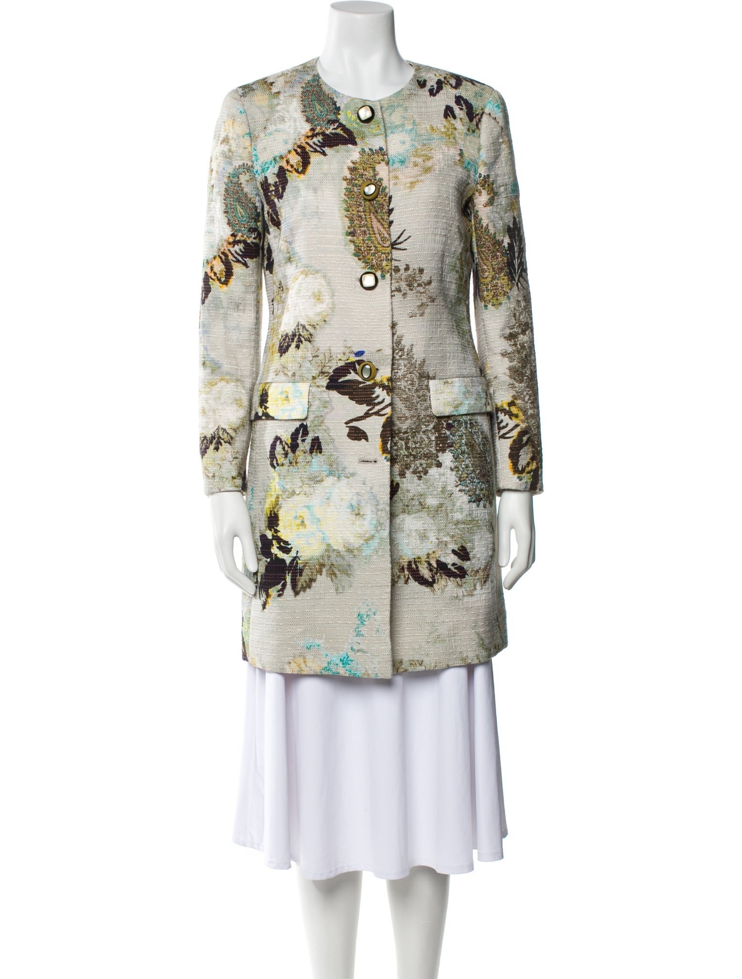 Etro Floral Print Faux Fur Coat