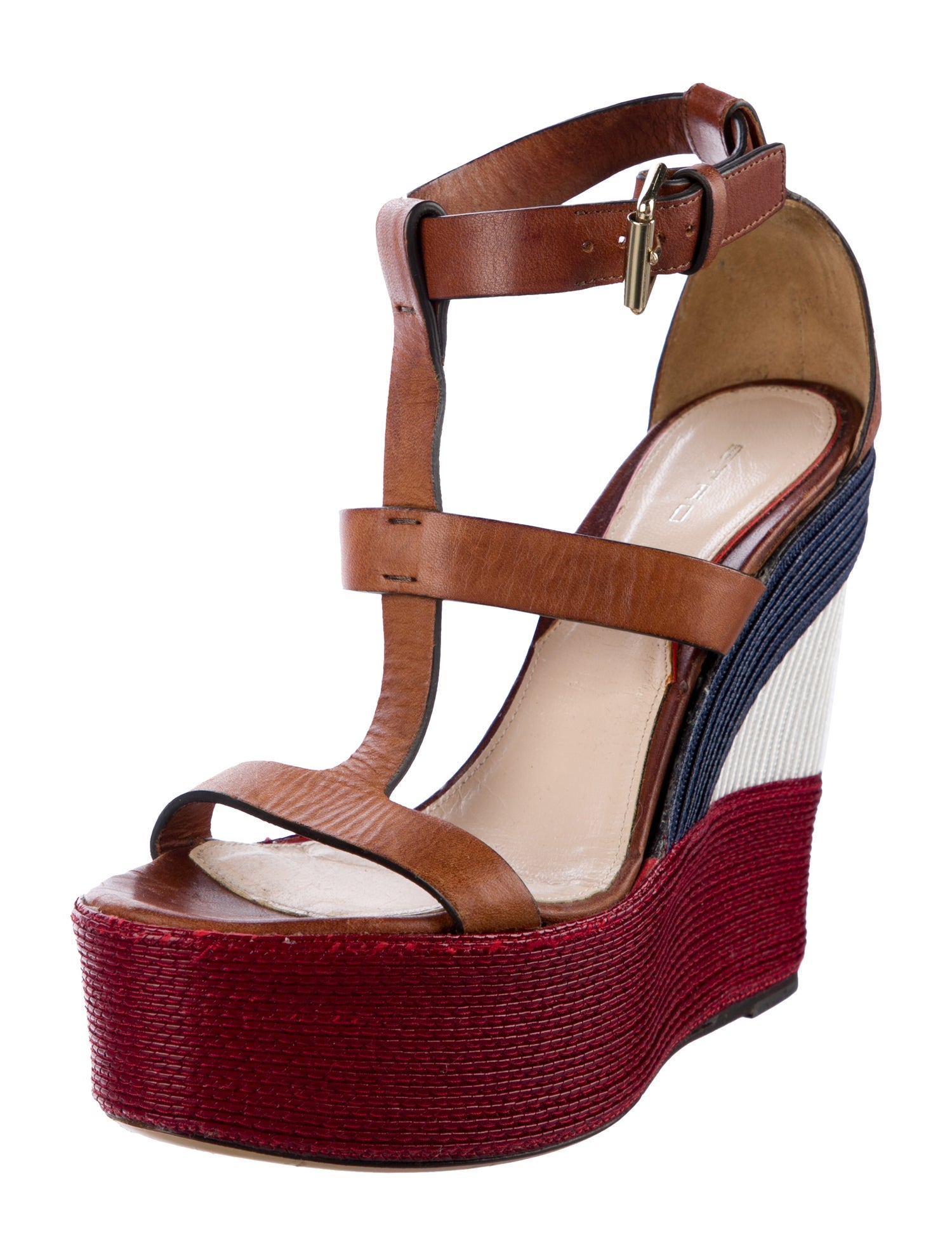 Etro Straw Animal Print T-Strap Sandals