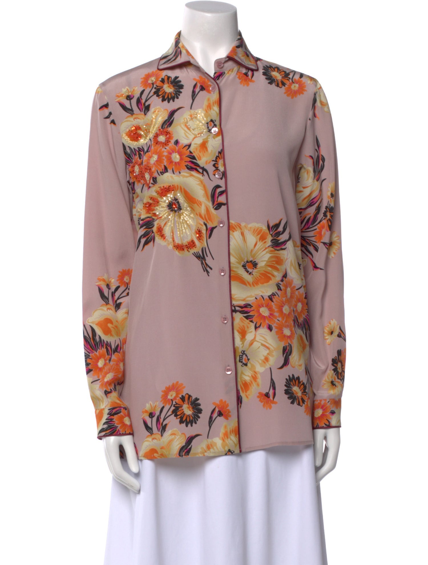 Etro Silk Floral Print Button-Up Top