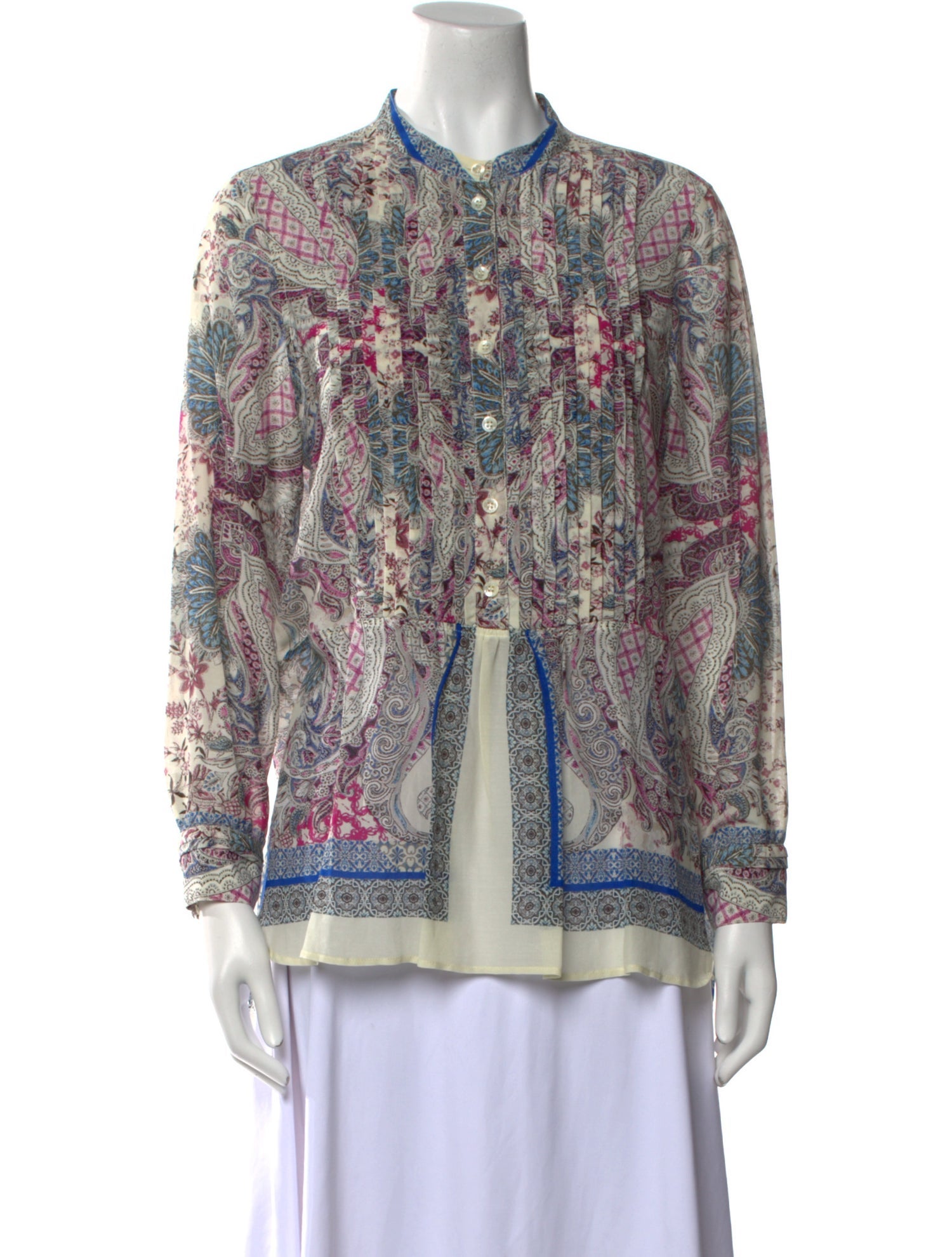 Etro Printed Mock Neck Button-Up Top