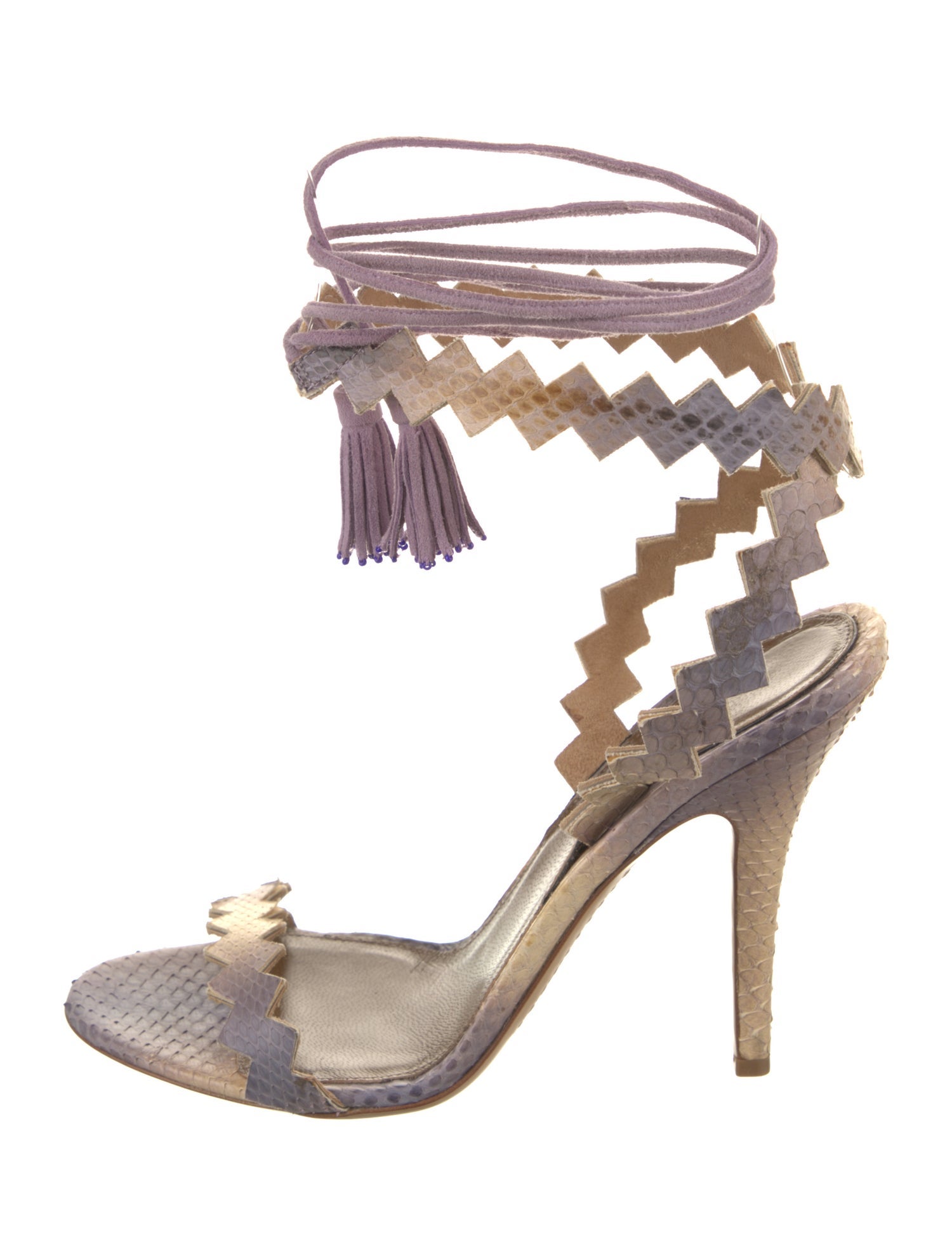 Etro Embossed Leather Scalloped Accent Gladiator Sandals