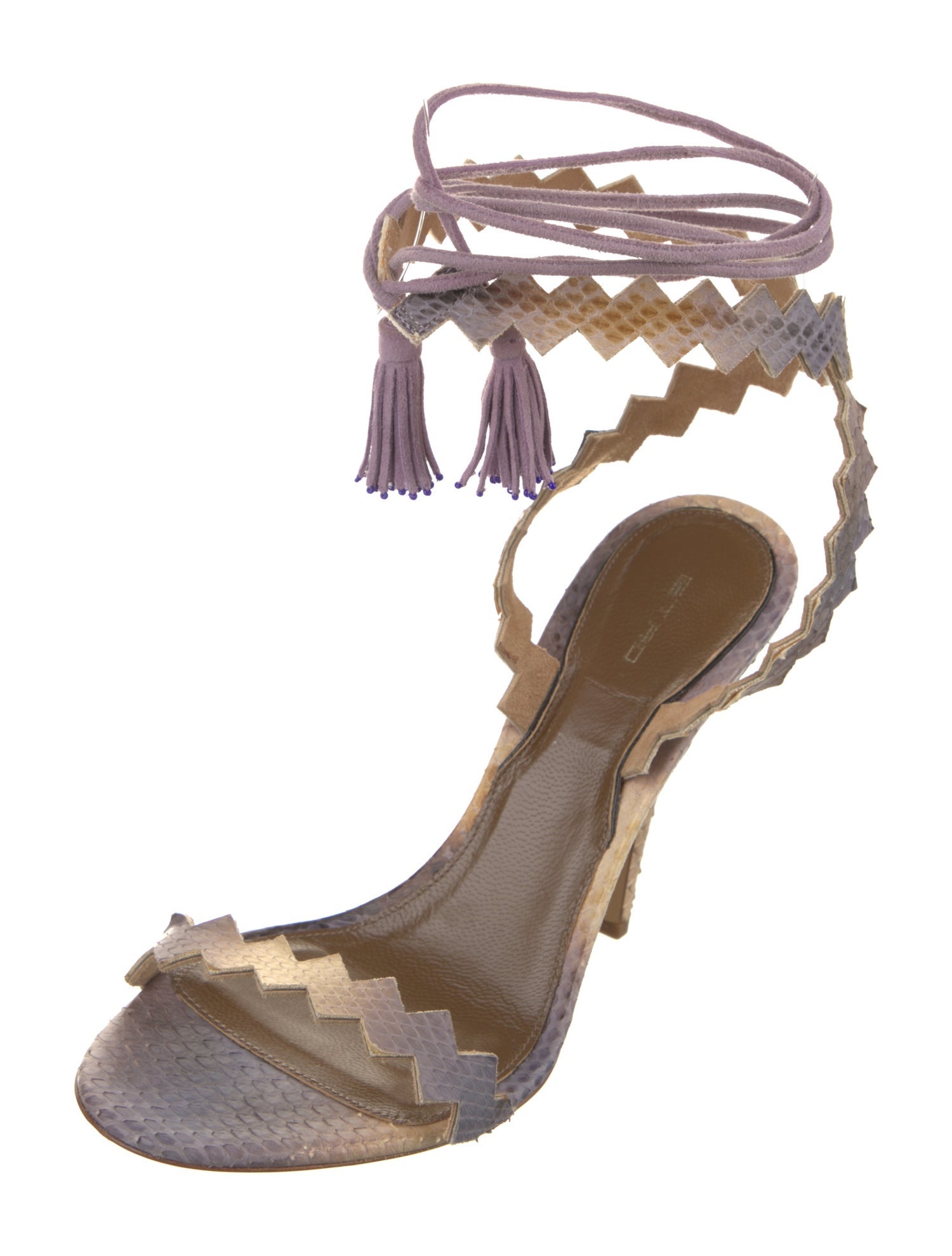 Etro Embossed Leather Scalloped Accent Gladiator Sandals
