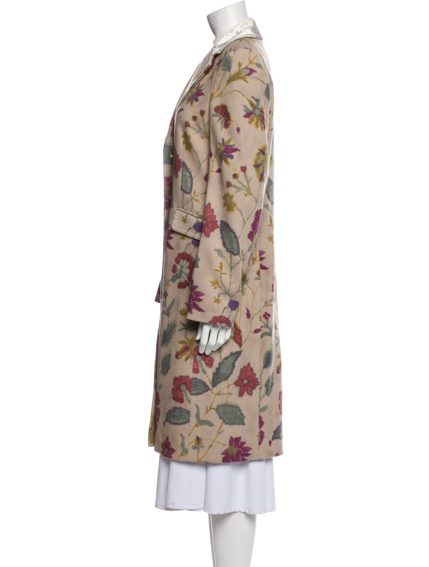 Etro Wool Floral Print Trench Coat