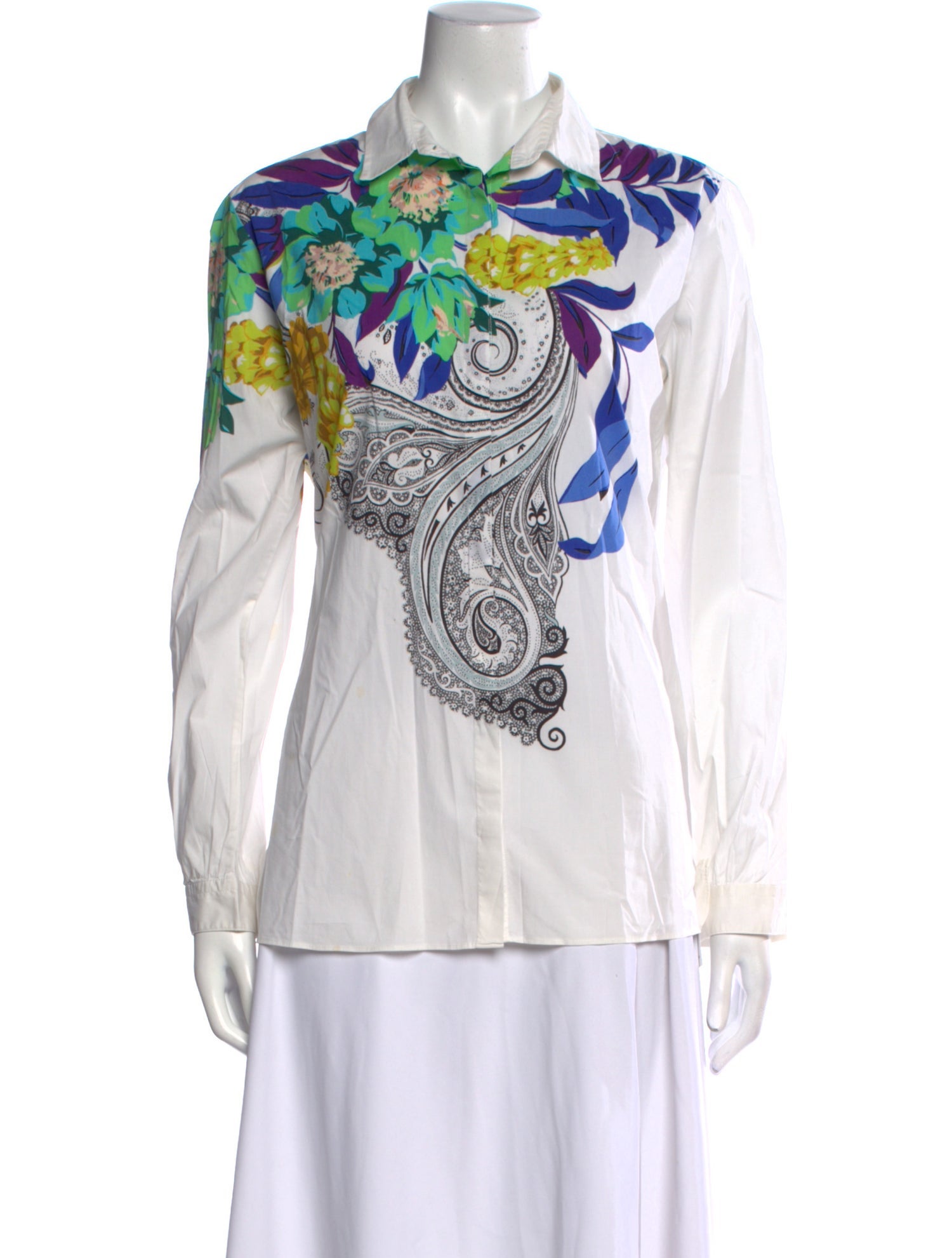Etro Printed Long Sleeve Button-Up Top