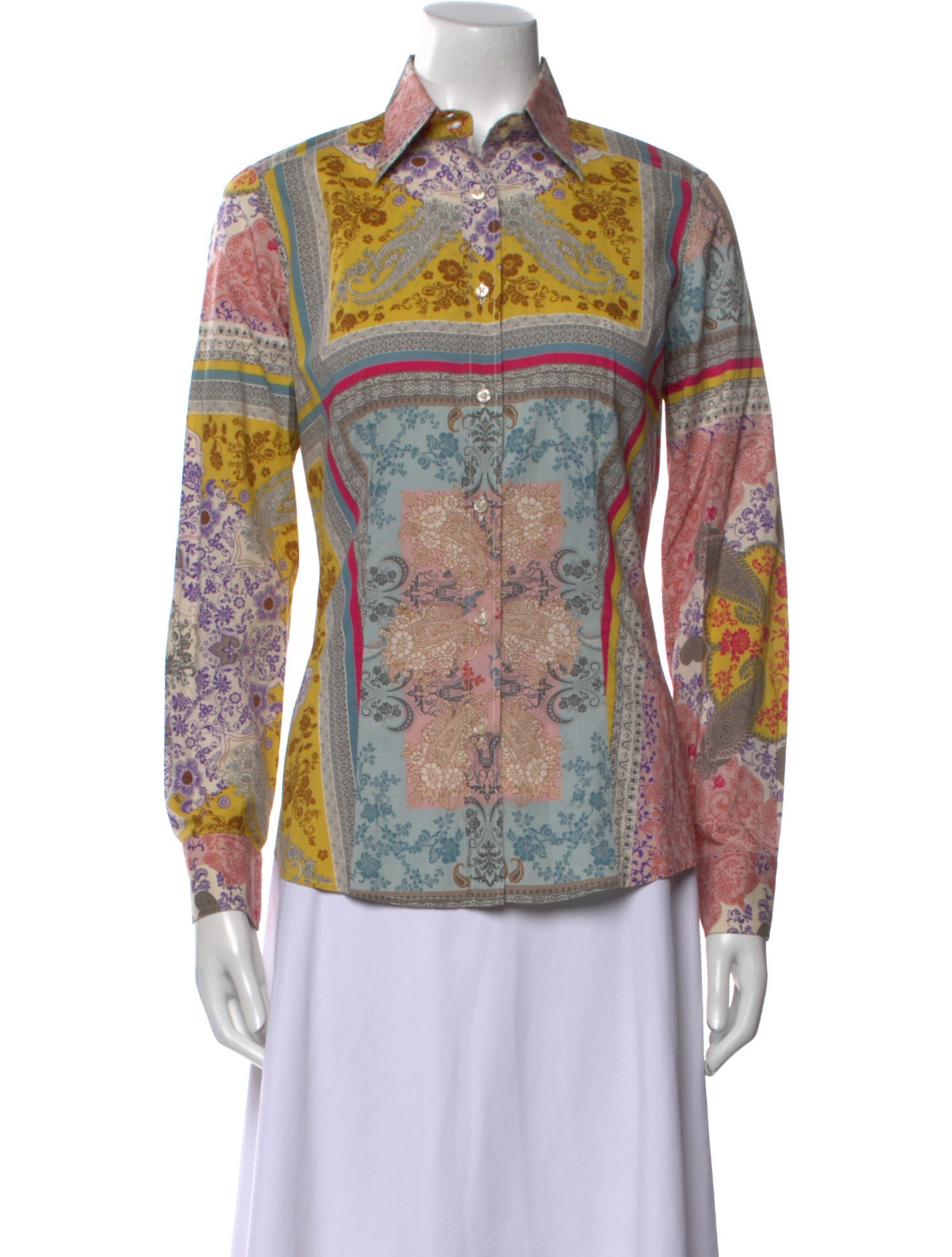 Etro Paisley Print Long Sleeve Button-Up Top
