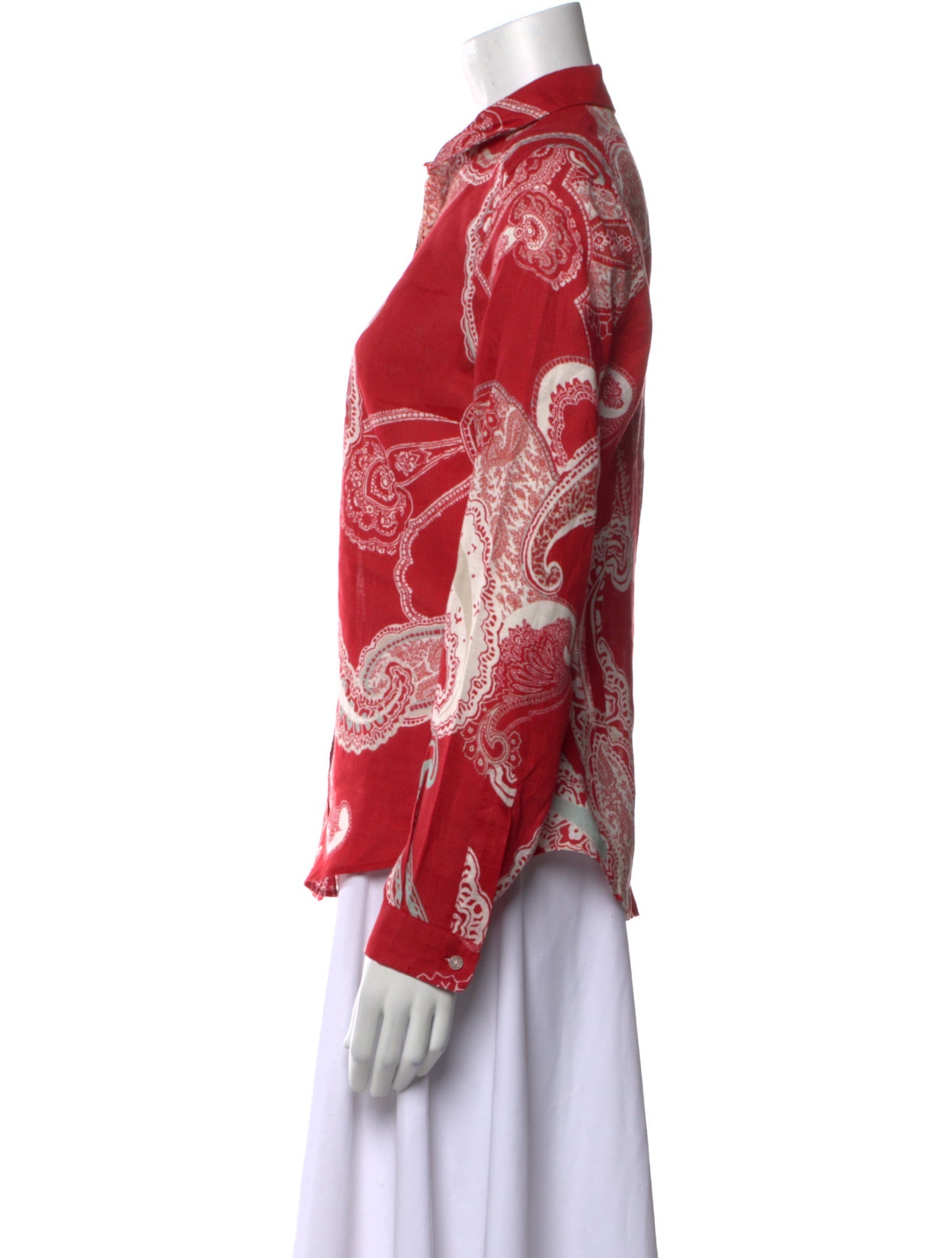 Etro Linen Paisley Print Button-Up Top