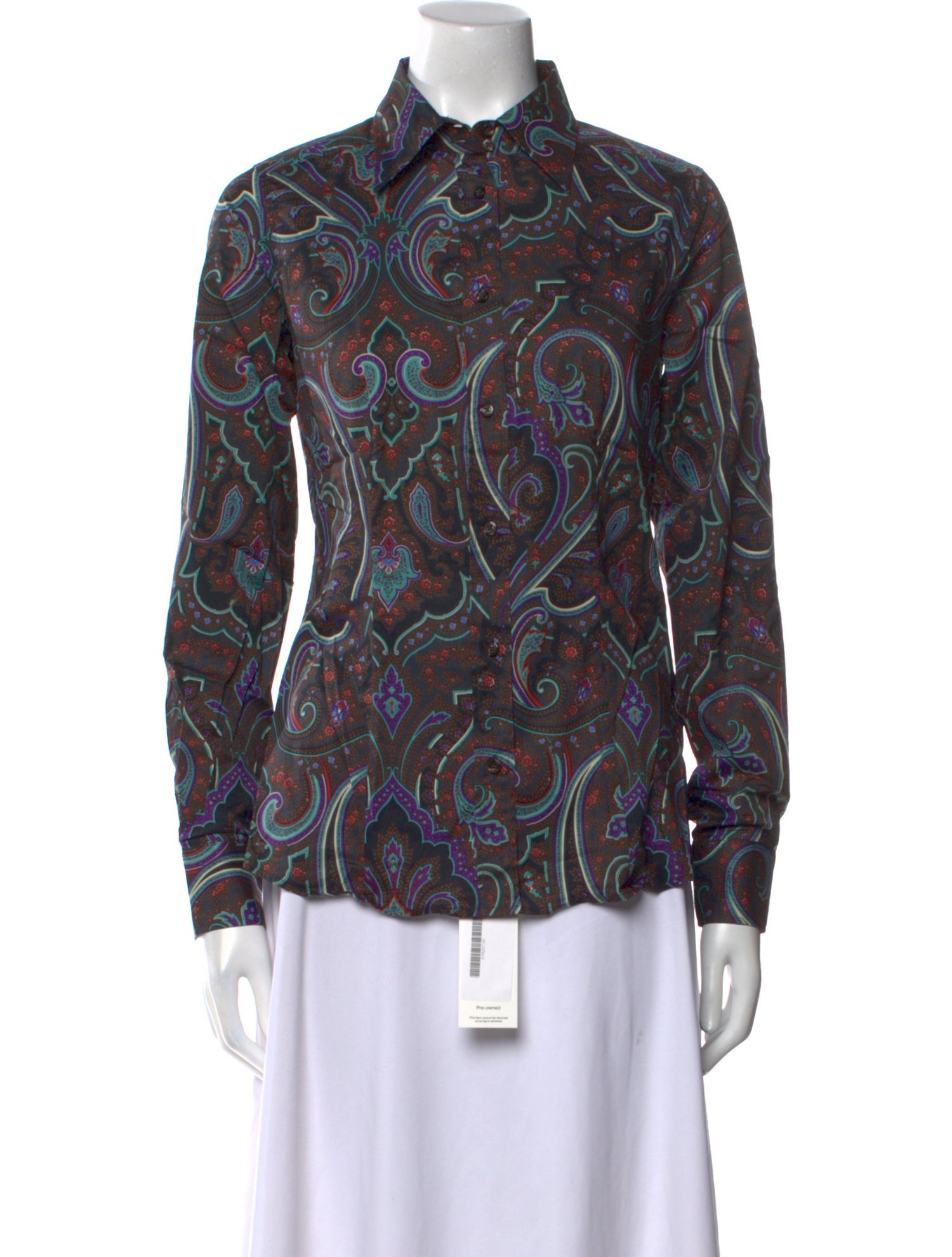 Etro Paisley Print Mock Neck Button-Up Top