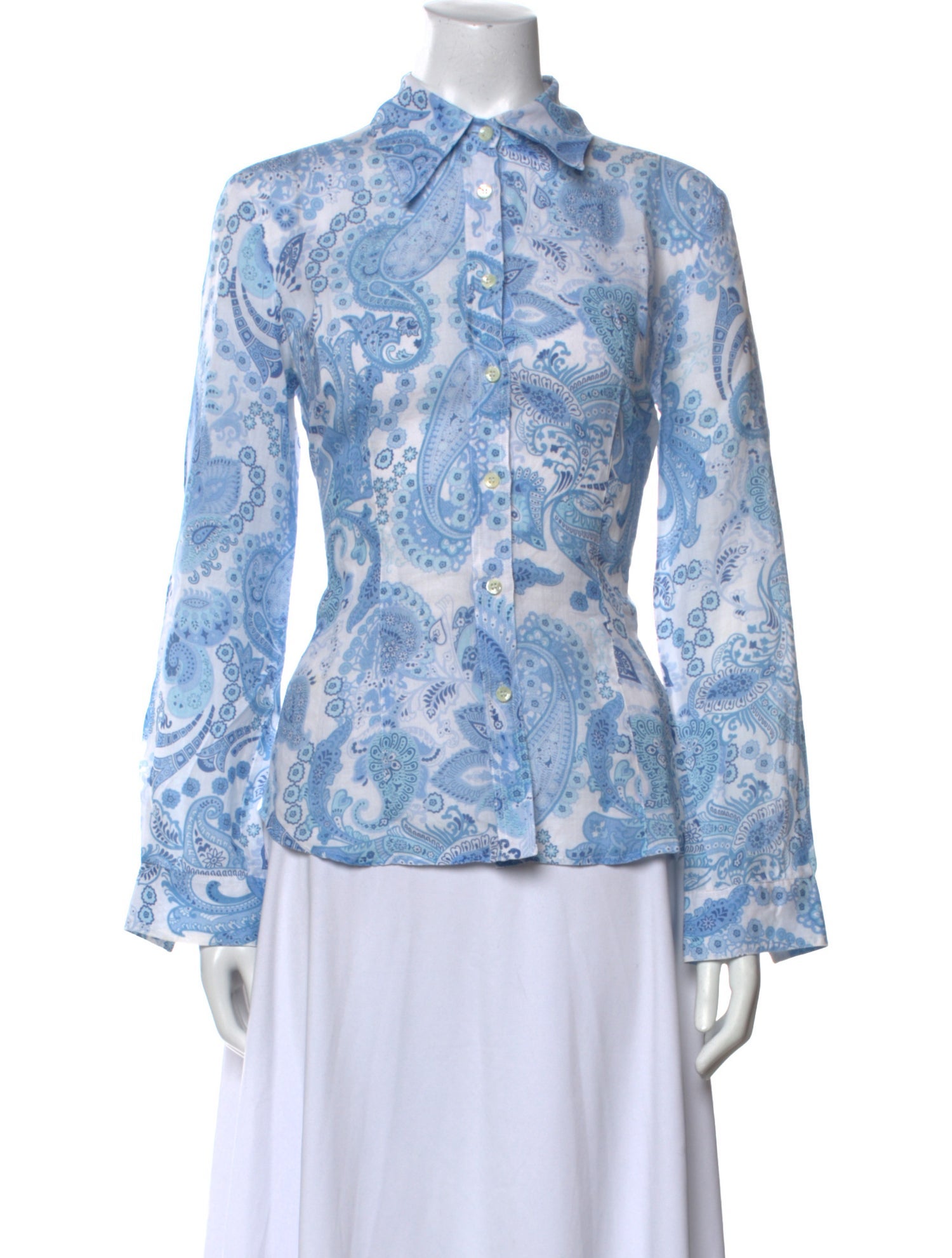 Etro Paisley Print Mock Neck Button-Up Top