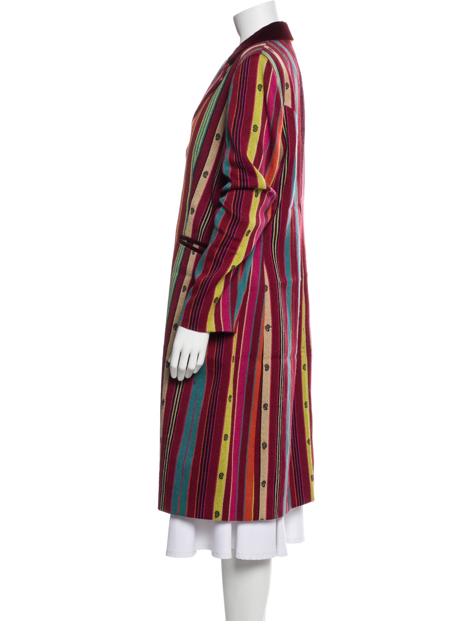 Etro Wool Striped Faux Fur Coat