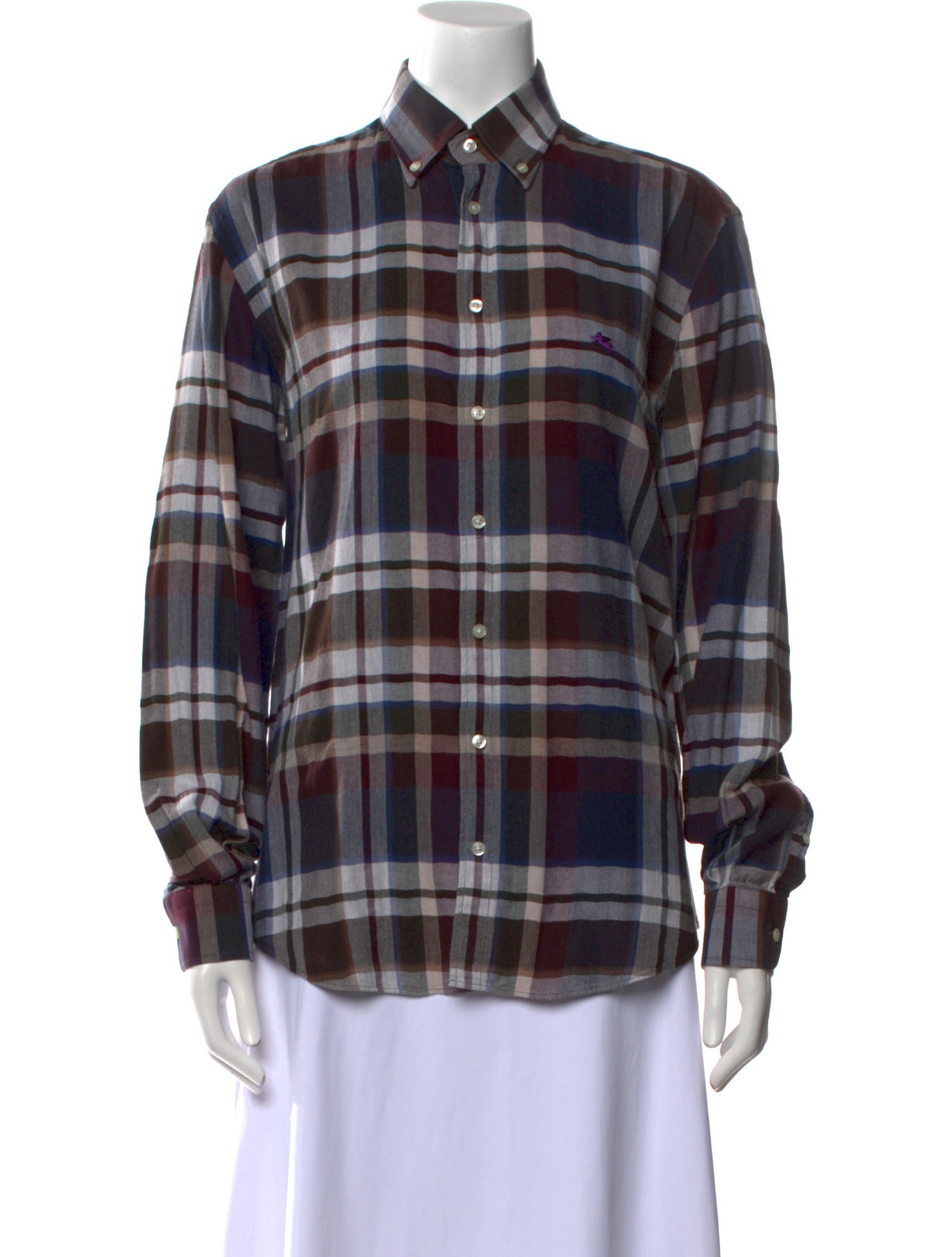 Etro Plaid Print Long Sleeve Button-Up Top
