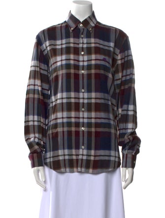 Etro Plaid Print Long Sleeve Button-Up Top