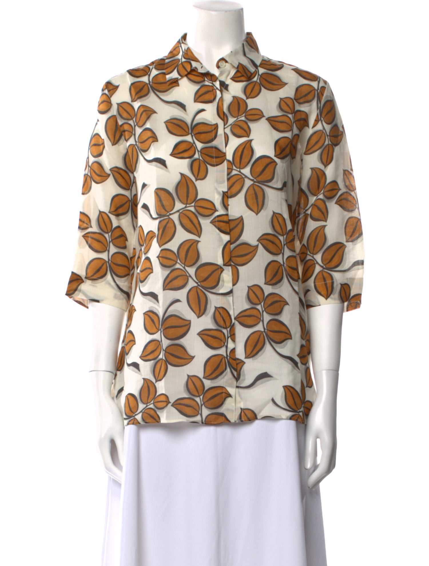 Etro Printed Three-Quarter Sleeve Button-Up Top