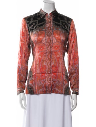 Etro Paisley Print Mock Neck Button-Up Top
