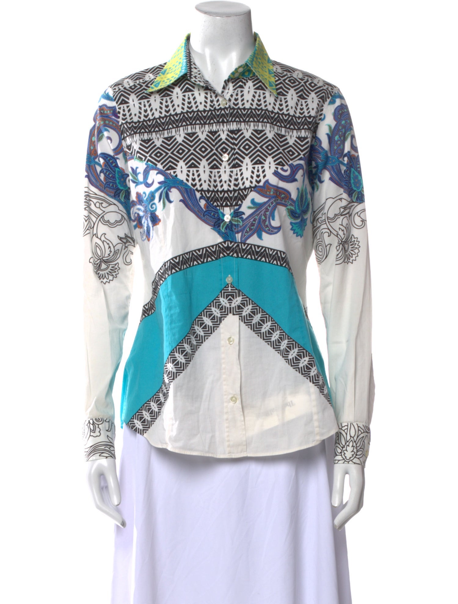 Etro Printed Long Sleeve Button-Up Top