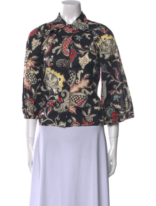 Etro Floral Print Three-Quarter Sleeve Button-Up Top