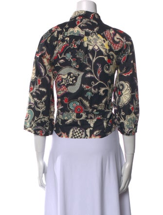 Etro Floral Print Three-Quarter Sleeve Button-Up Top