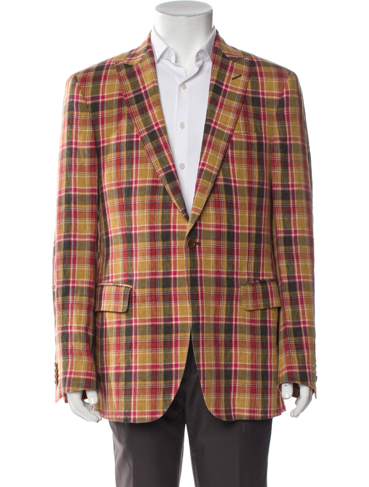 Etro Linen Plaid Print Blazer