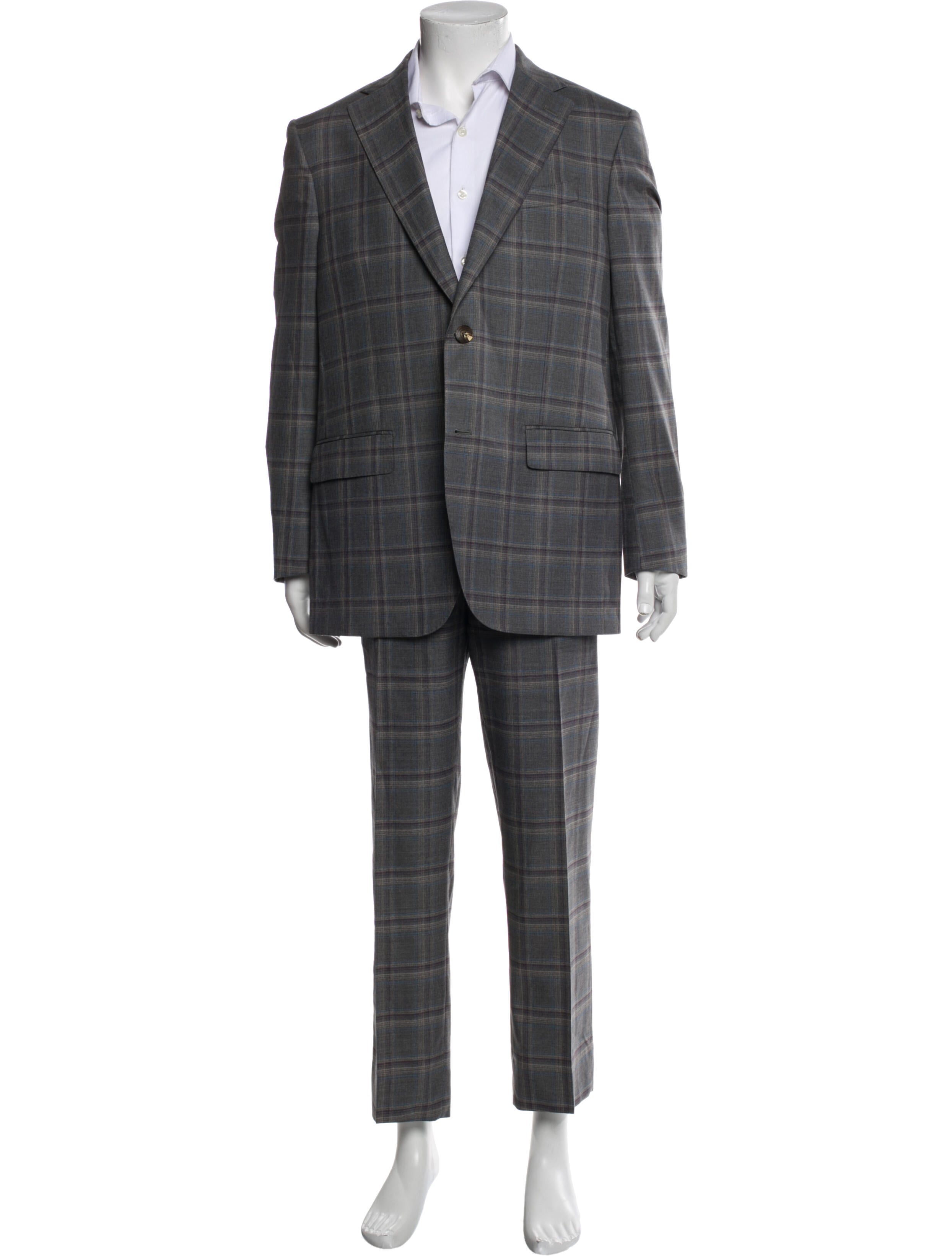 Etro Wool Plaid Print Two-Piece Suit