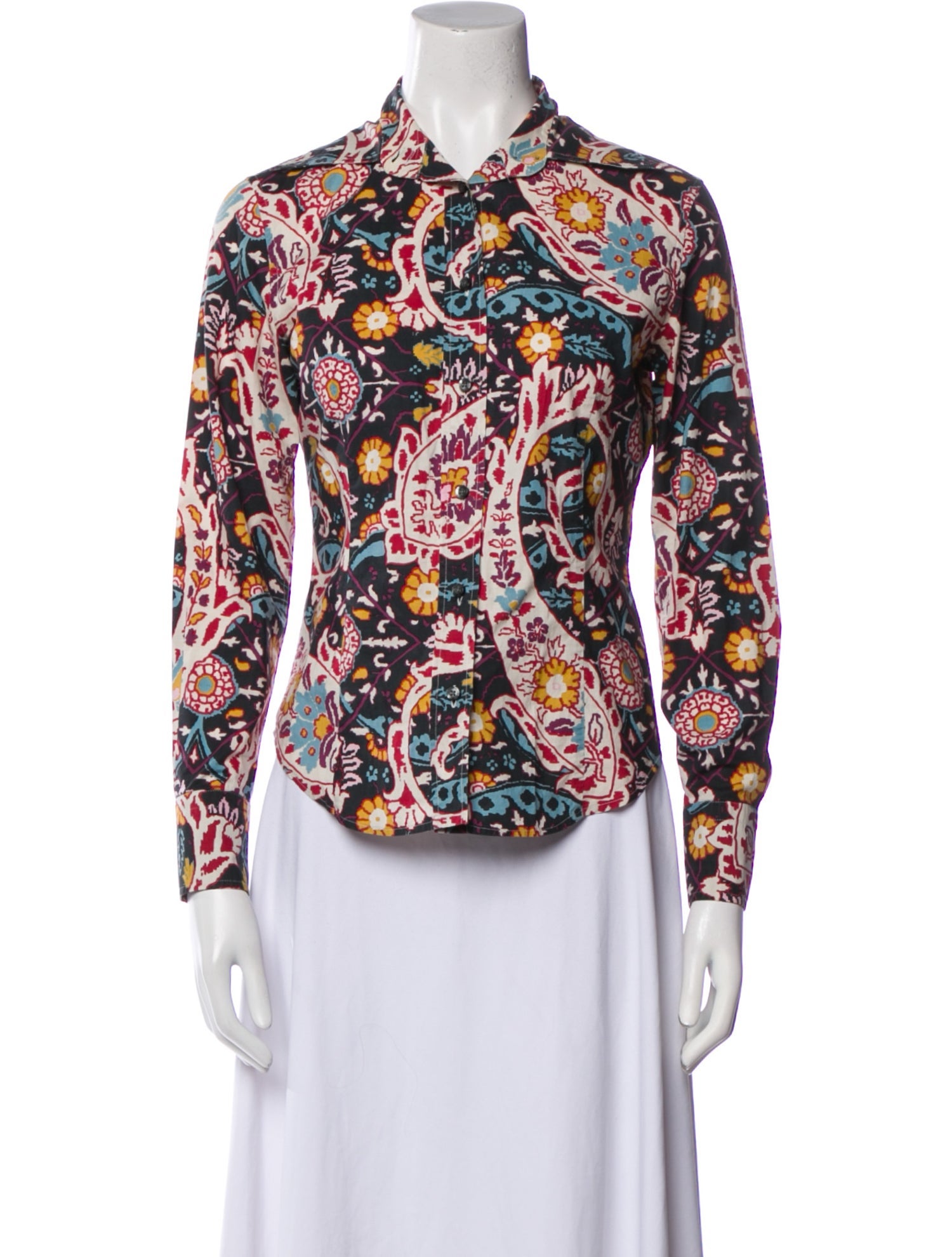 Etro Printed Long Sleeve Button-Up Top