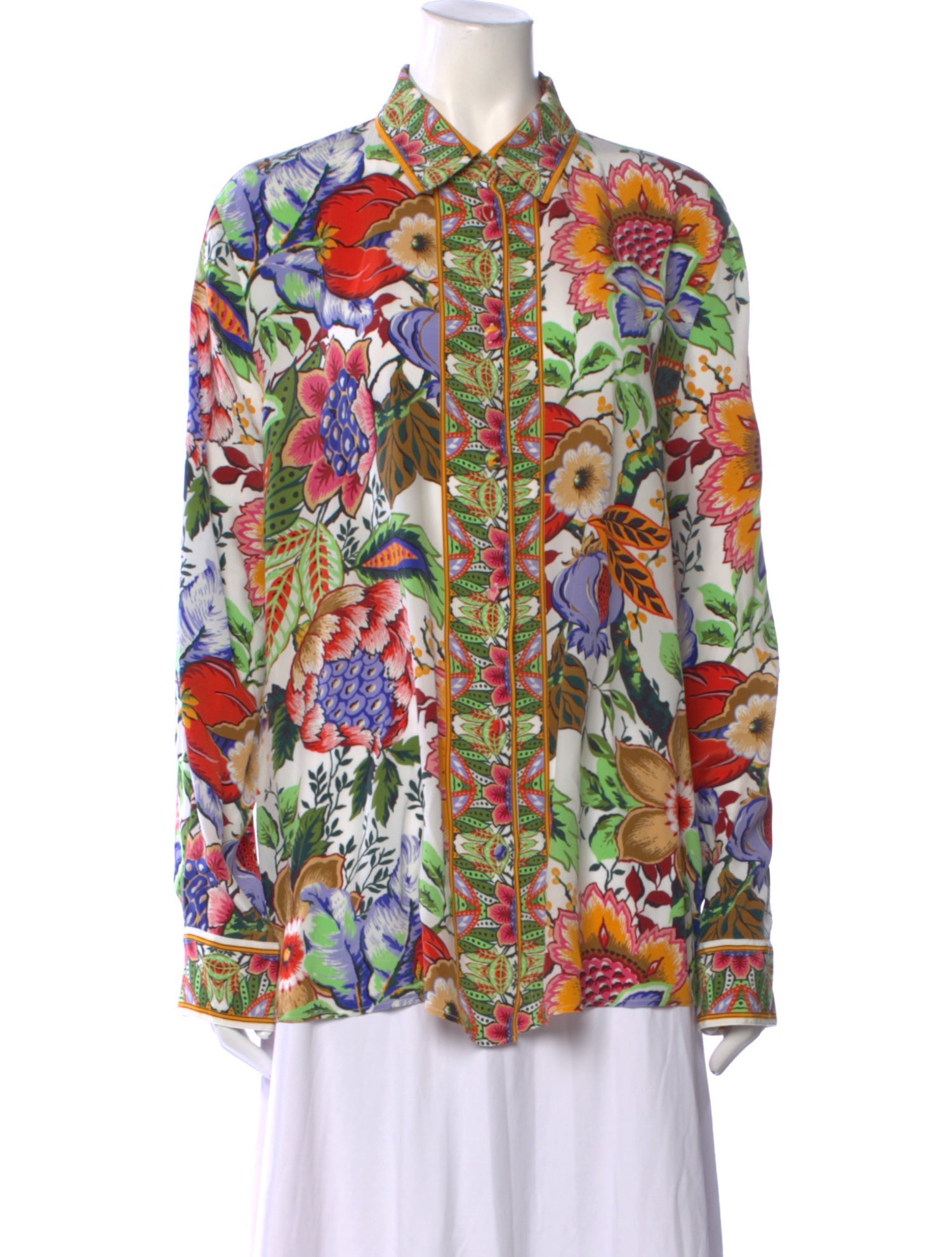 Etro Silk Floral Print Button-Up Top