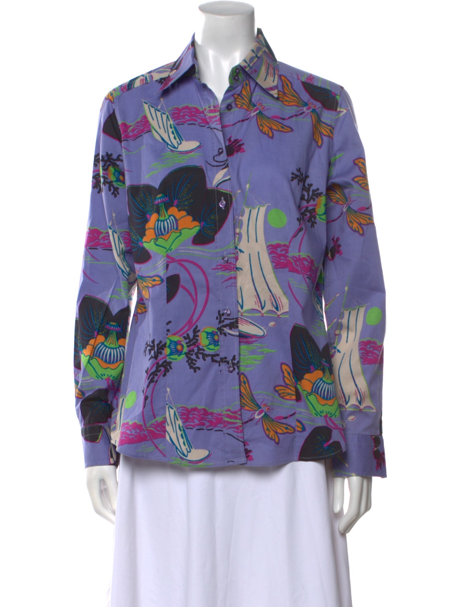 Etro Printed Long Sleeve Button-Up Top