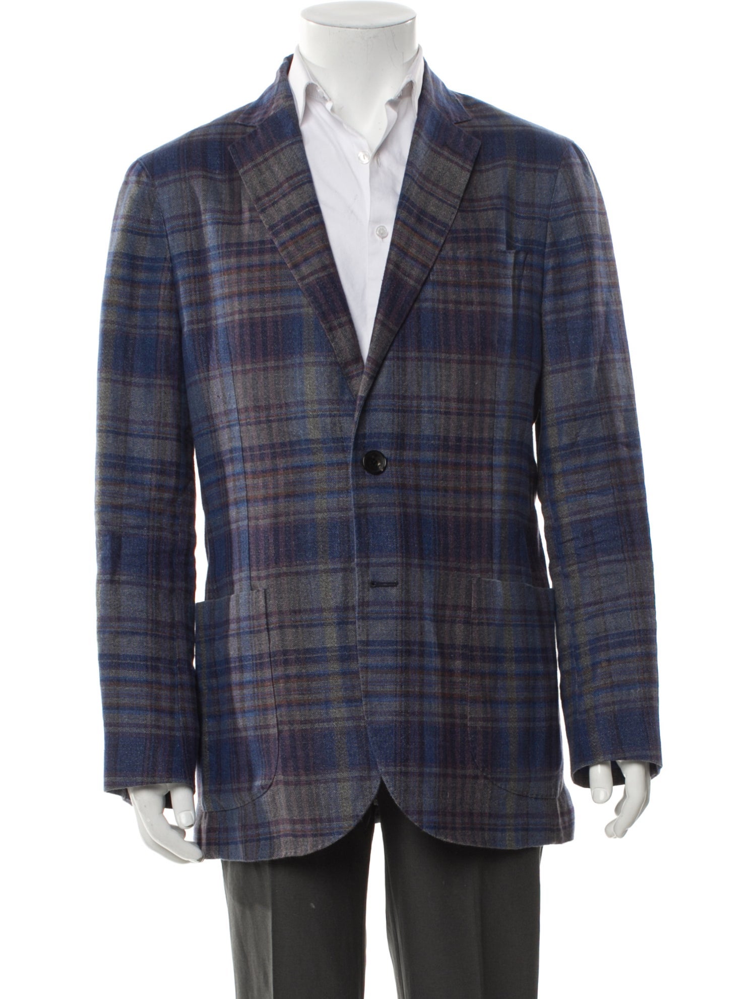 Etro Hemp Plaid Print Blazer