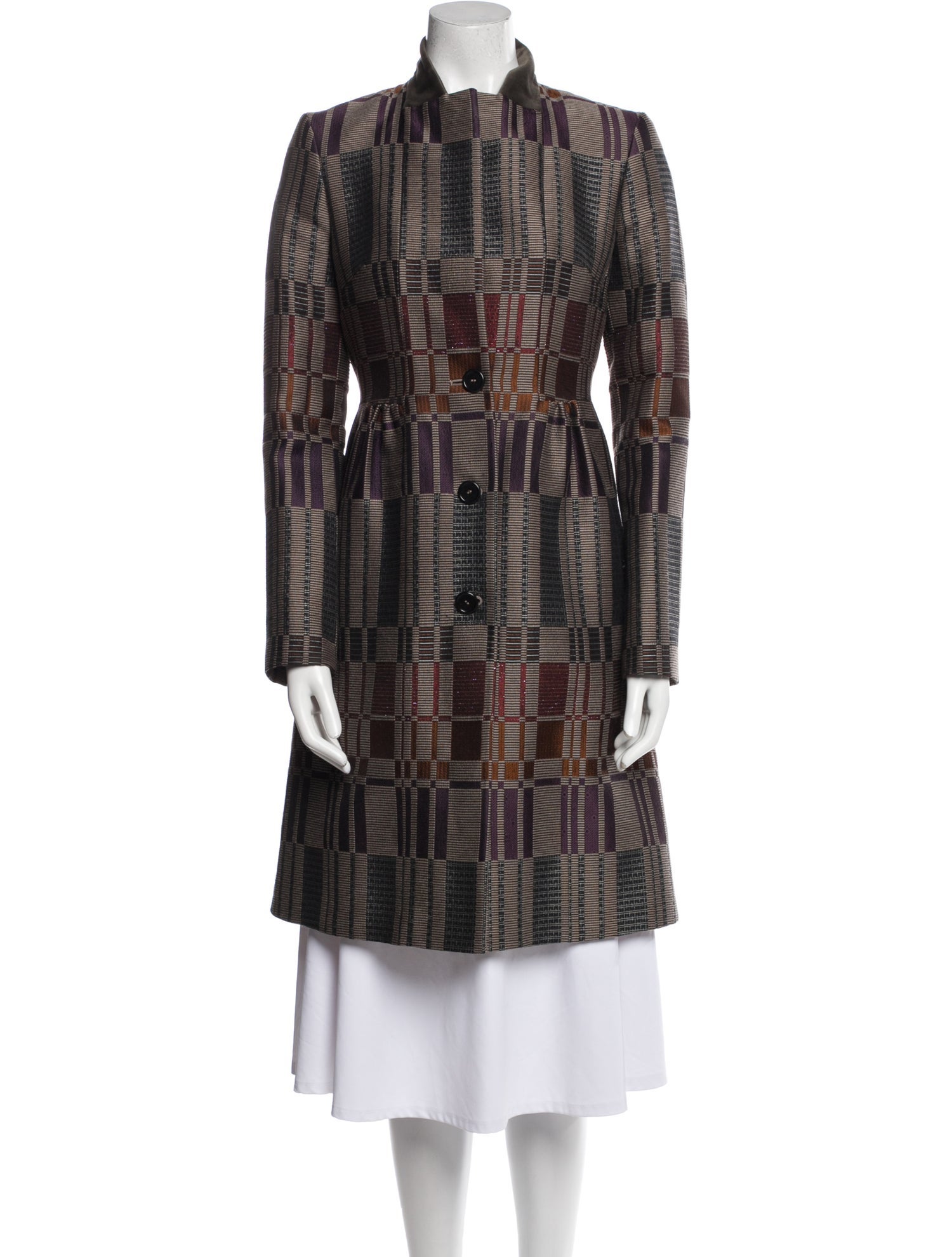 Etro Wool Plaid Print Trench Coat