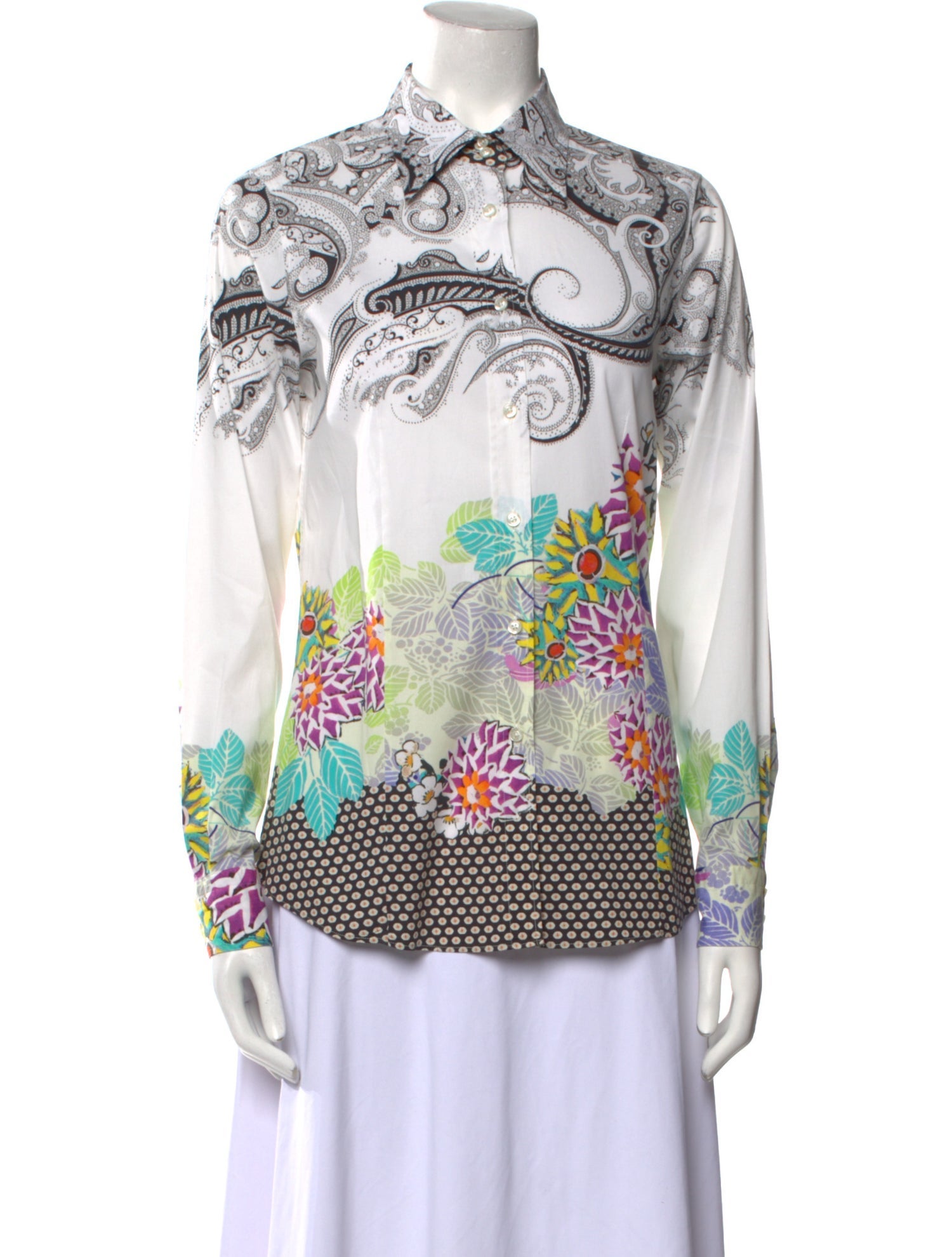 Etro Printed Long Sleeve Button-Up Top