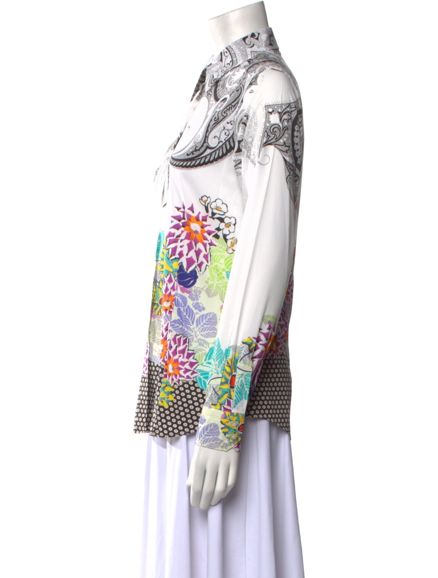 Etro Printed Long Sleeve Button-Up Top