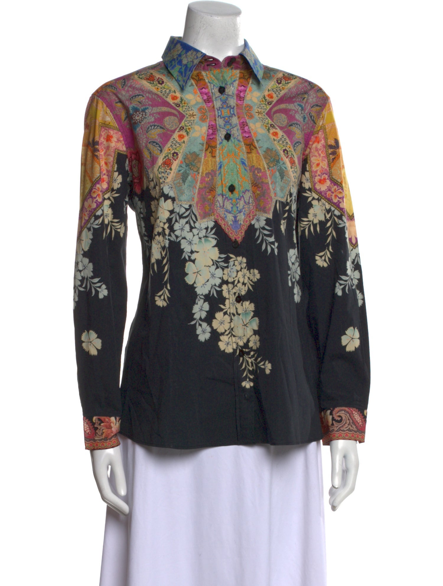 Etro Floral Print Long Sleeve Button-Up Top